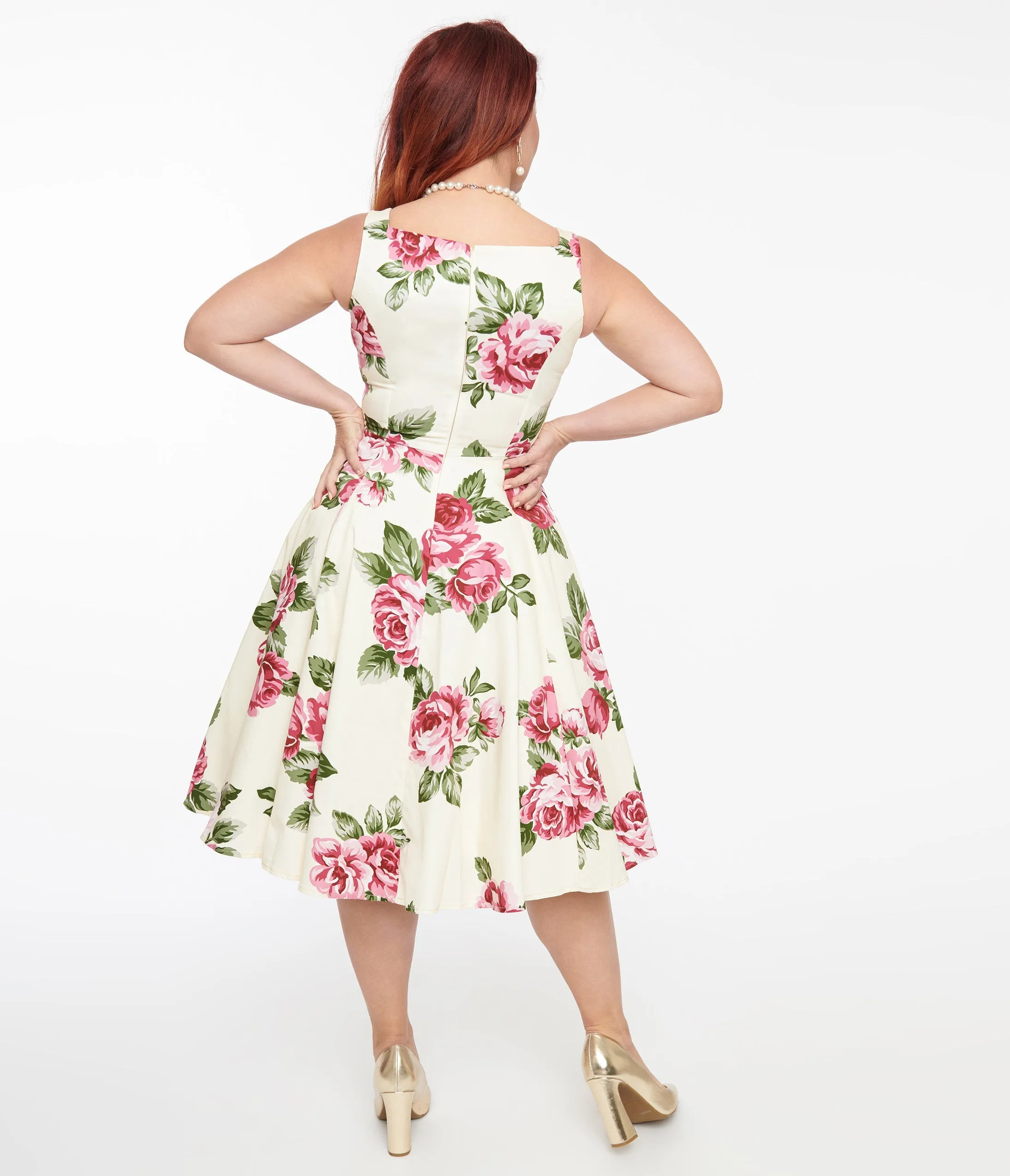 1950s Cream & Pink Floral Frances Swing Dress