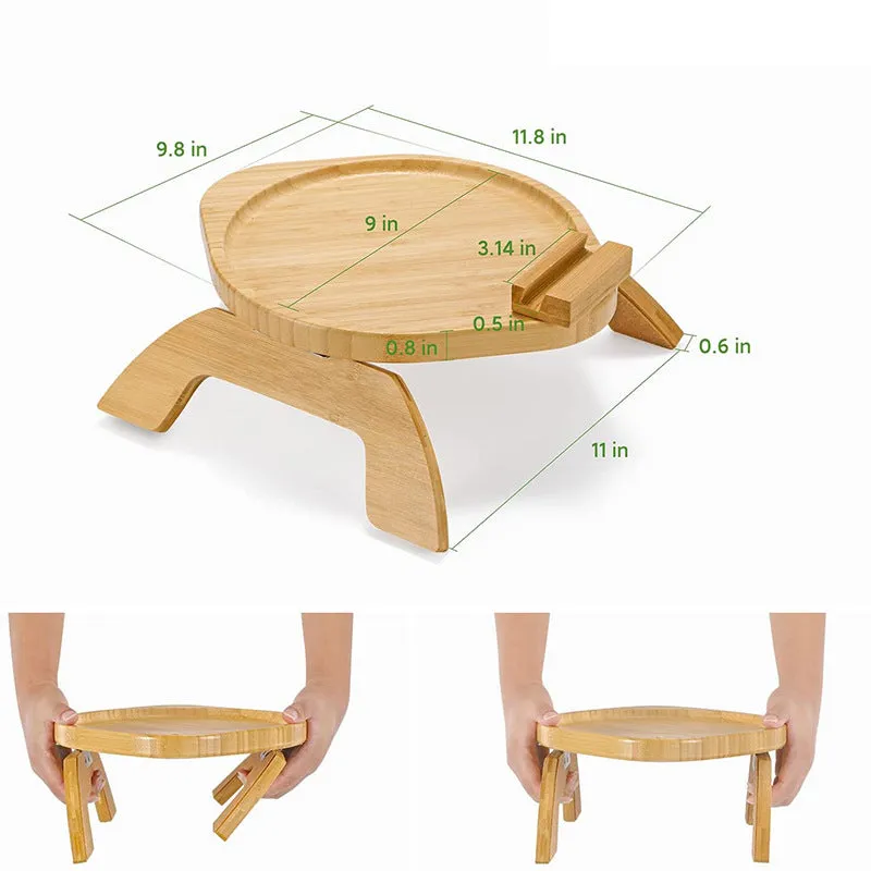 1pc Non-Slip Wooden table couch tray With Rotating Phone Holder