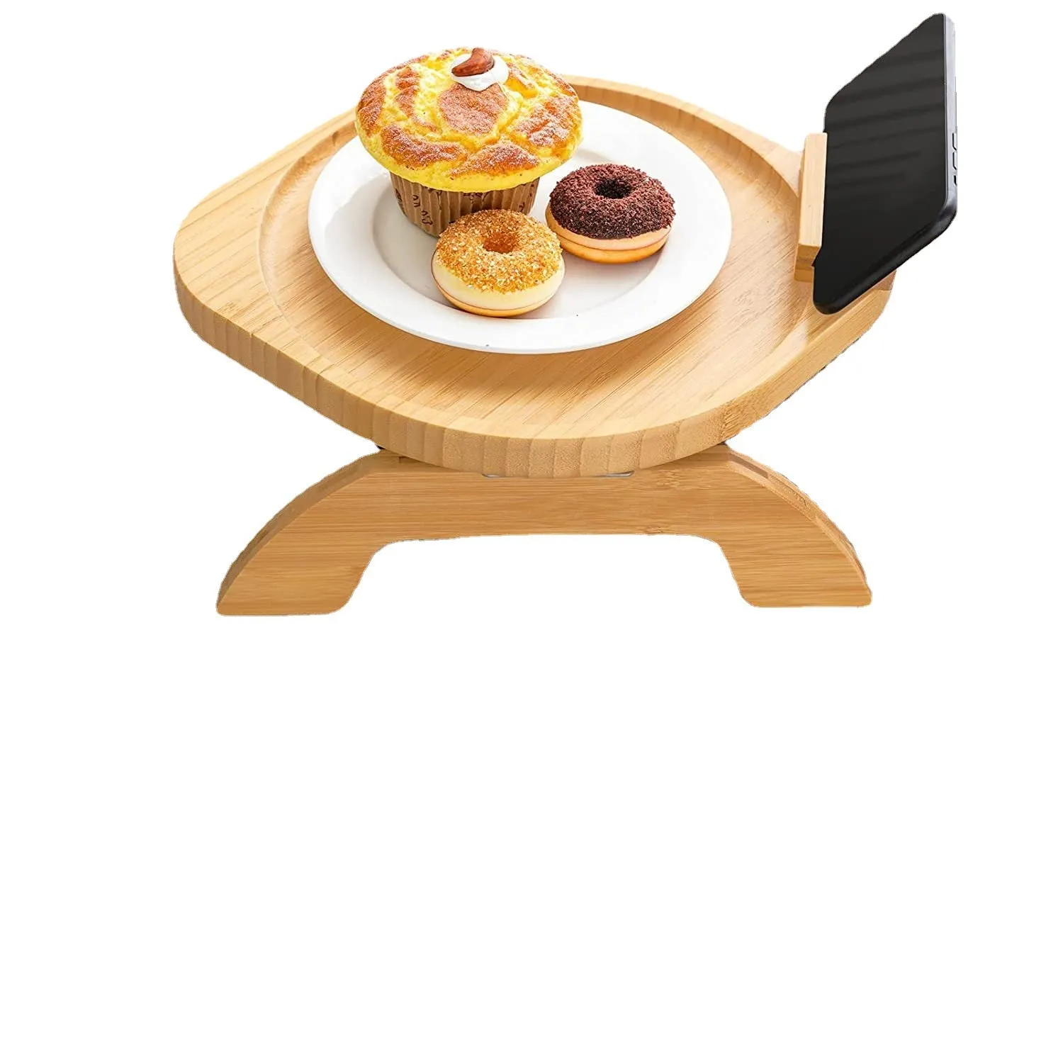 1pc Non-Slip Wooden table couch tray With Rotating Phone Holder