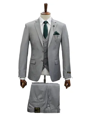 2 Button Notch Lapel Silver Slim Fit Suit FF2SV-4030