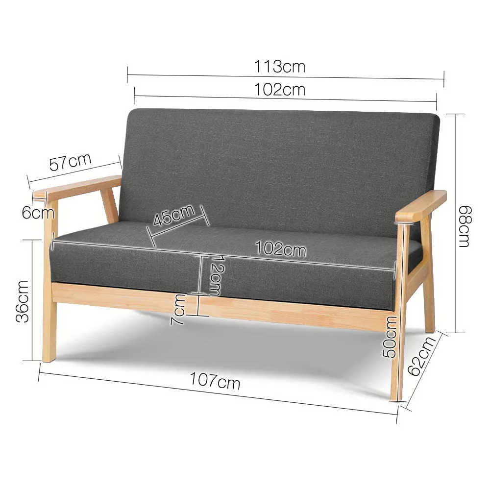 2-Seater Fabric Sofa w/ Rubber Wood Frame by Artiss