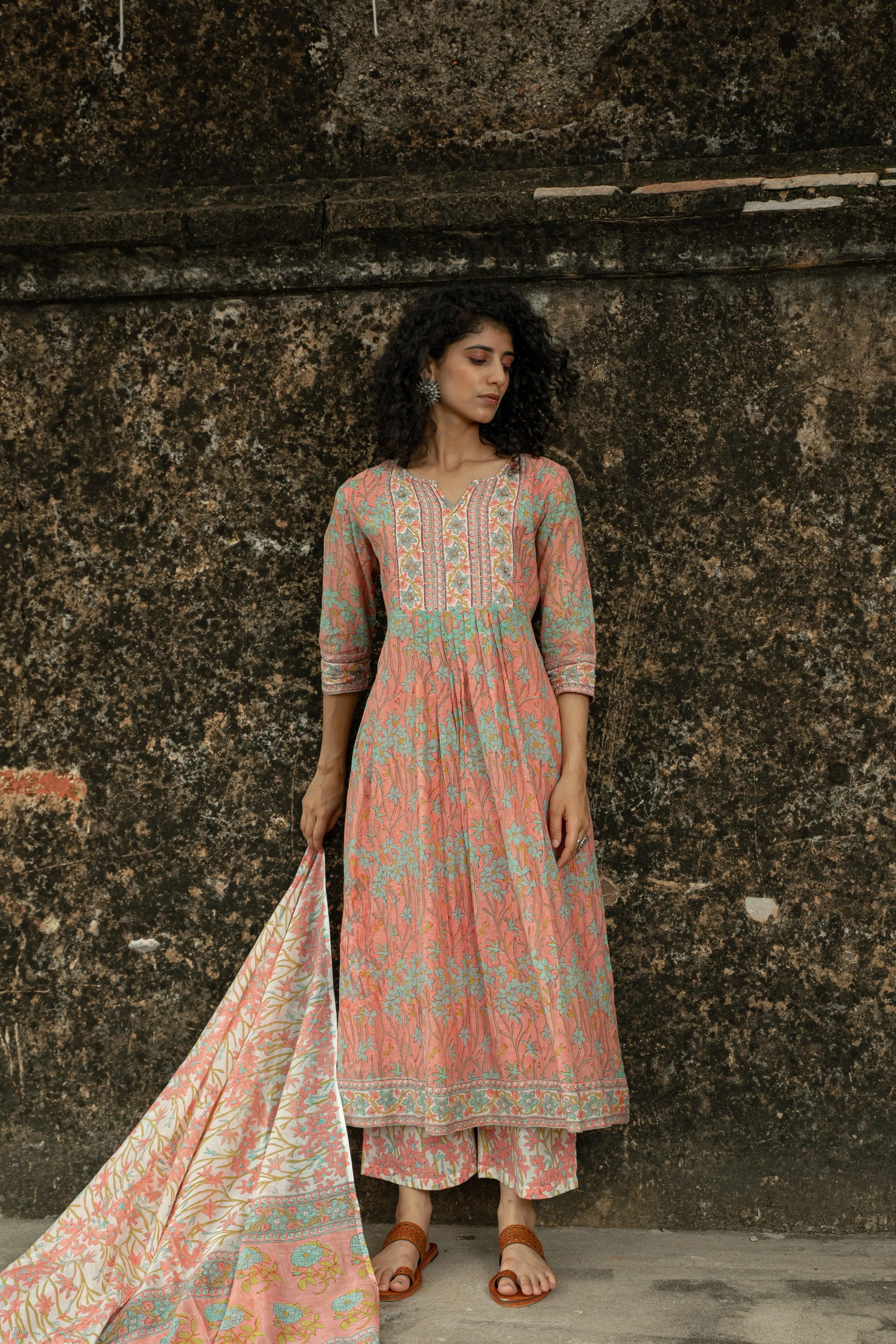 Aadhriti Peach Chanderi Suit Set