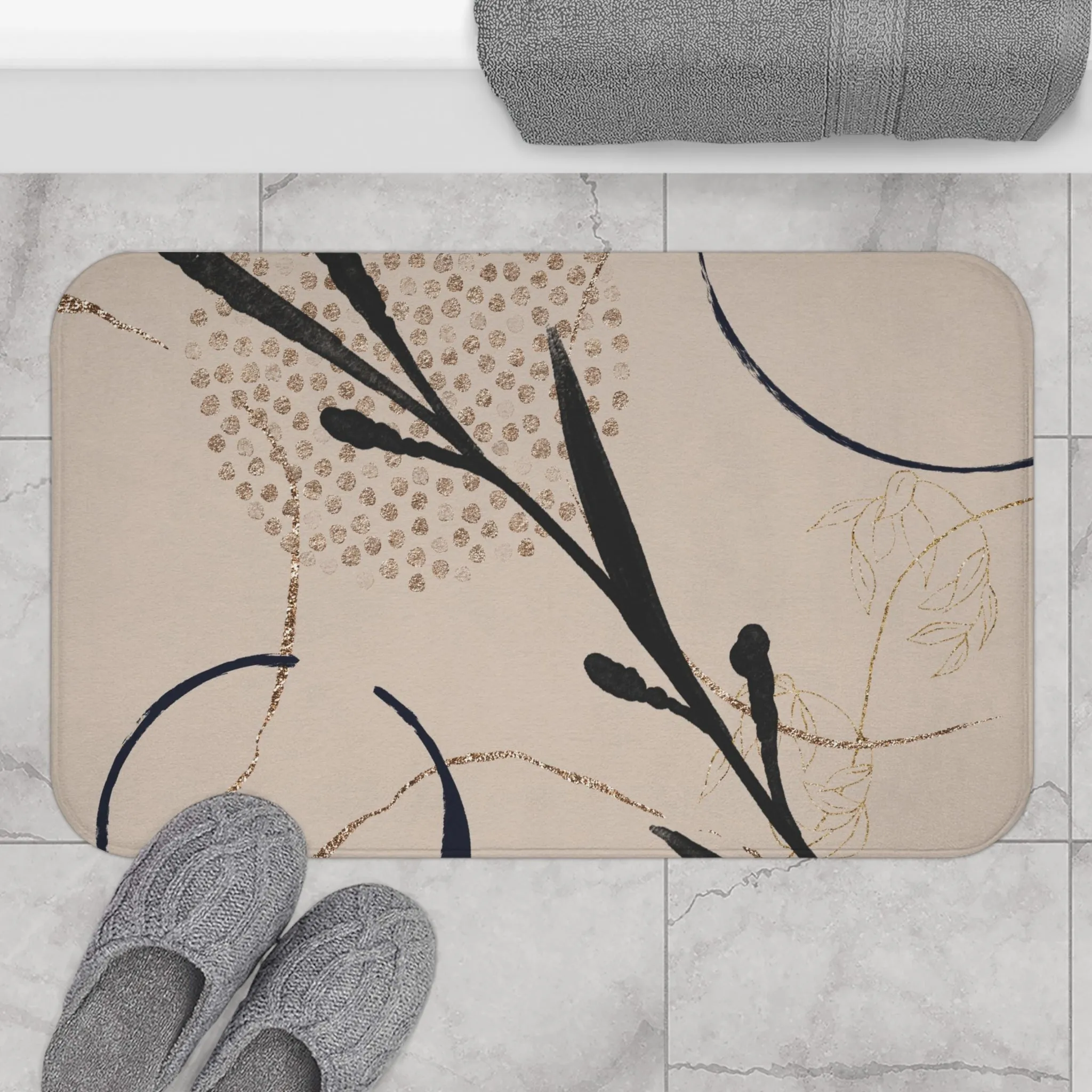 Abstract Bath, Kitchen Mat, Rug | Beige Black