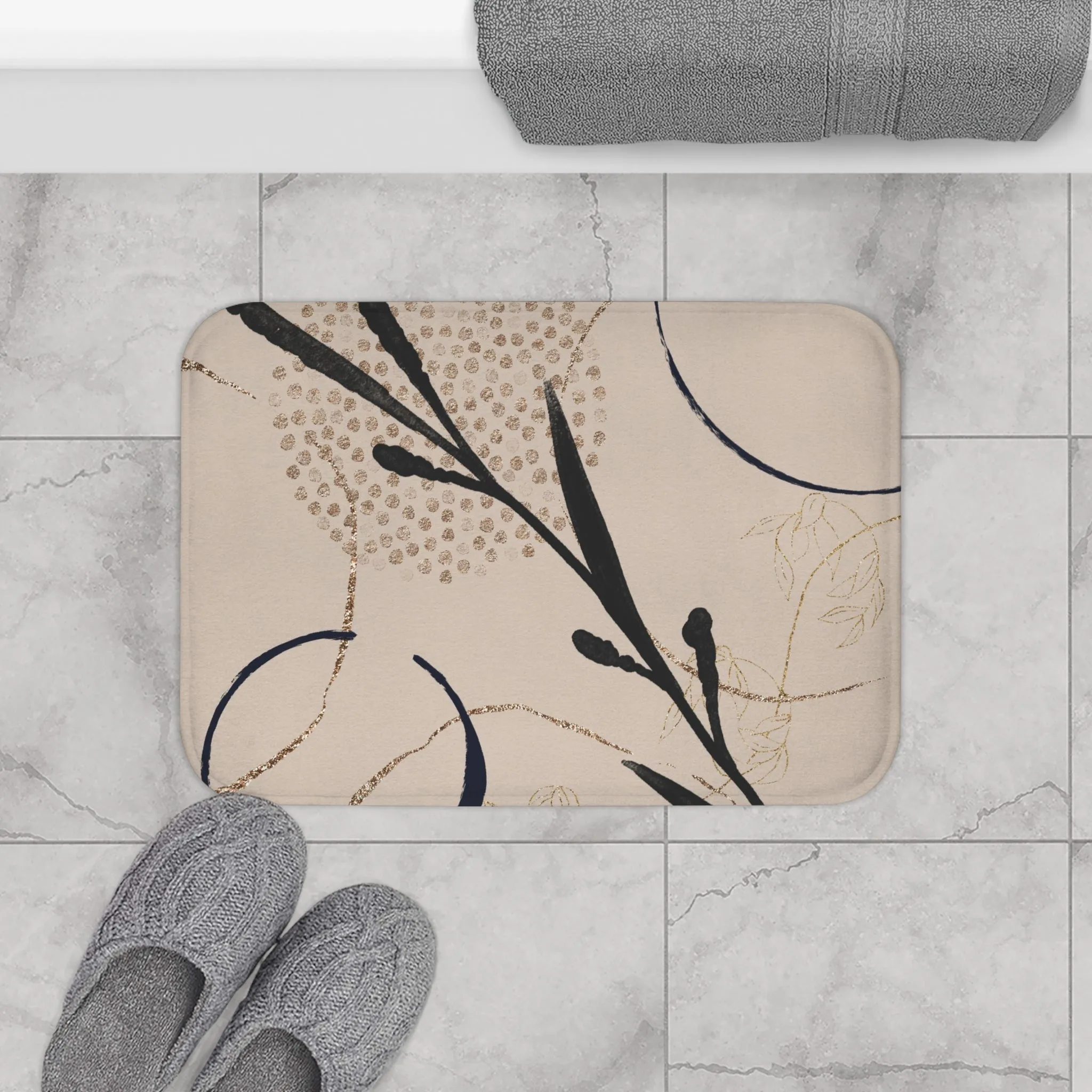 Abstract Bath, Kitchen Mat, Rug | Beige Black