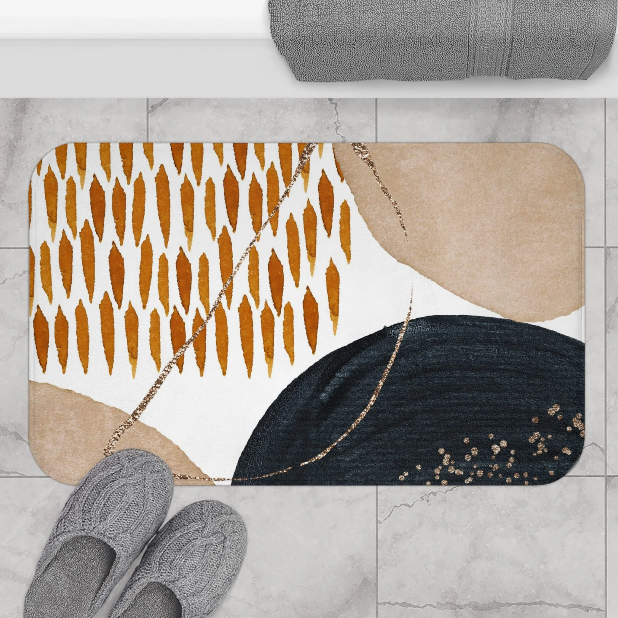 Abstract Bath, Kitchen Mat, Rug | Beige Rust White