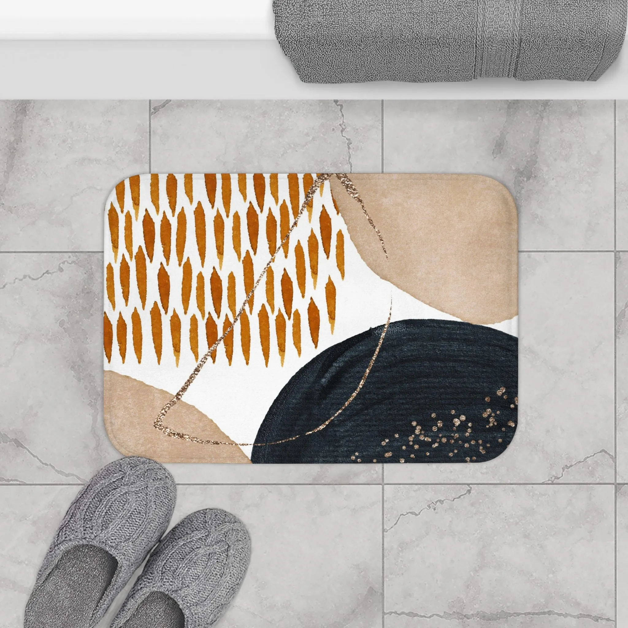 Abstract Bath, Kitchen Mat, Rug | Beige Rust White