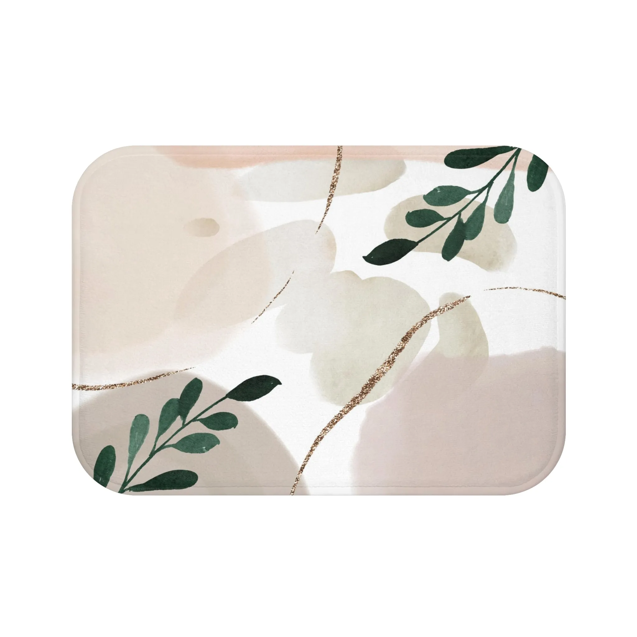 Abstract Bath, Kitchen Mat, Rug | Blush Beige, Green Leaves