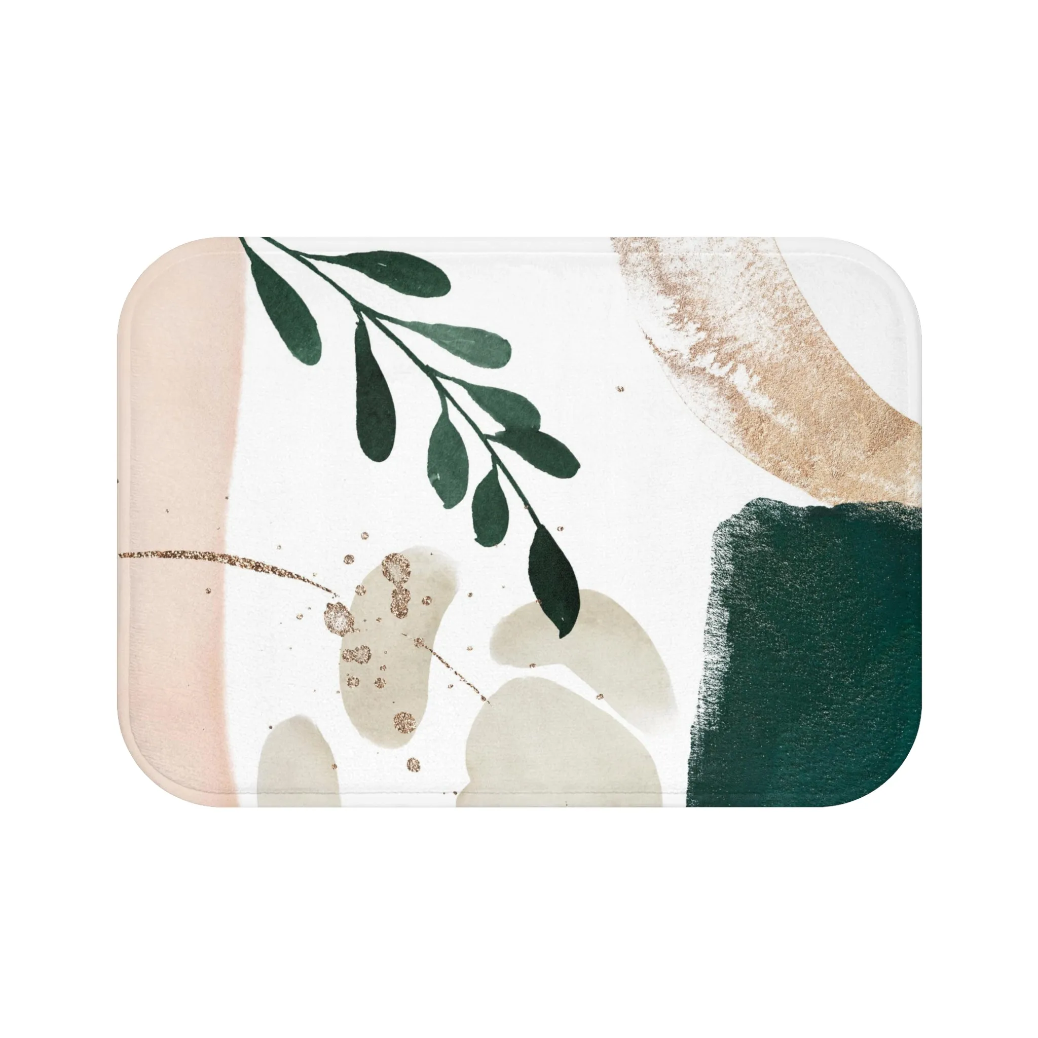 Abstract Bath, Kitchen Mat, Rug | Blush Pink, Beige Ivory, Emerald Green