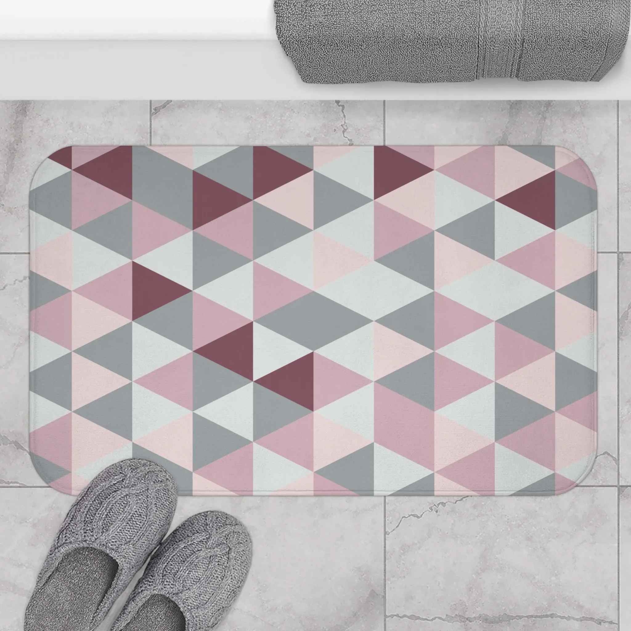 Abstract Bath, Kitchen Mat, Rug | Mauve Pink Gray Geometric