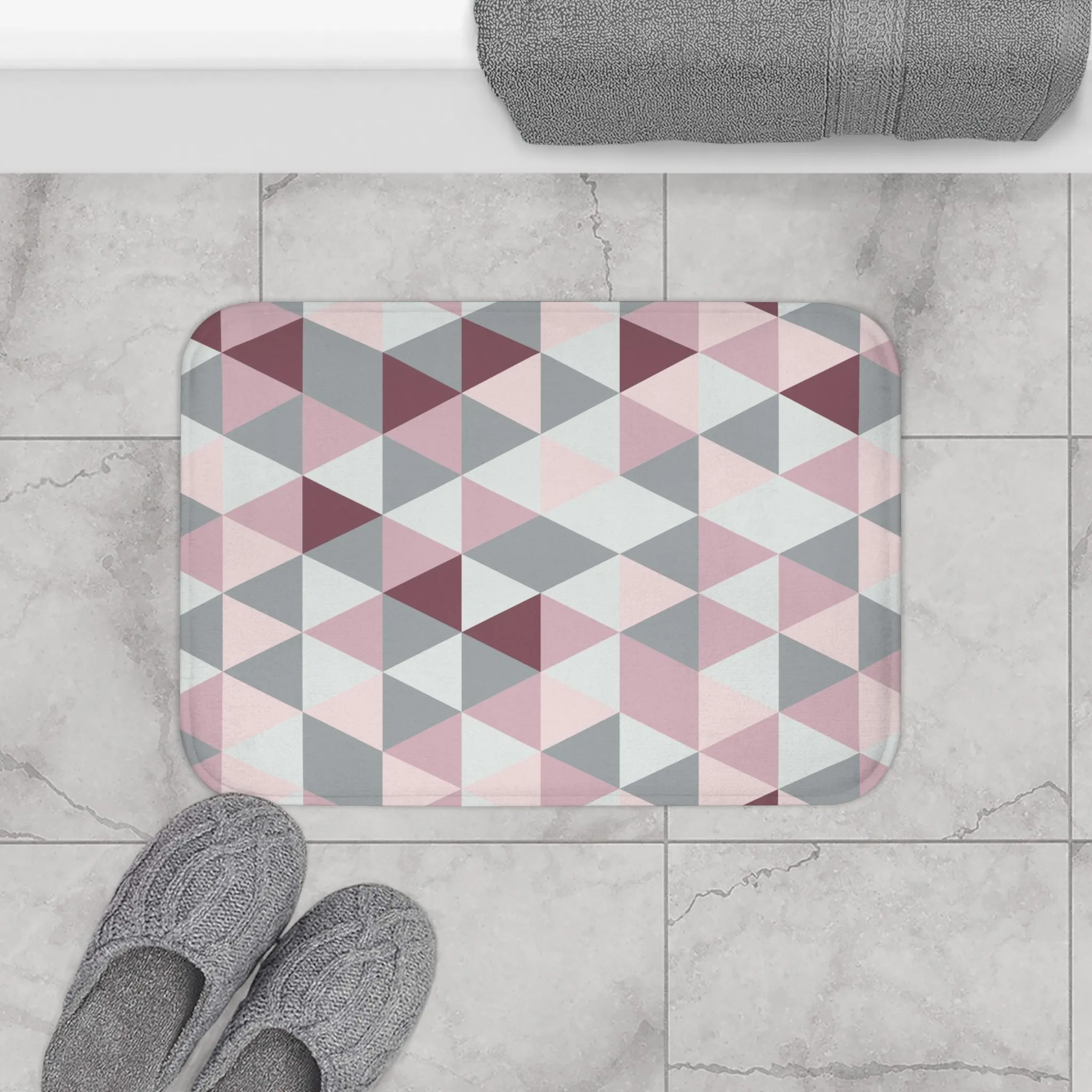 Abstract Bath, Kitchen Mat, Rug | Mauve Pink Gray Geometric