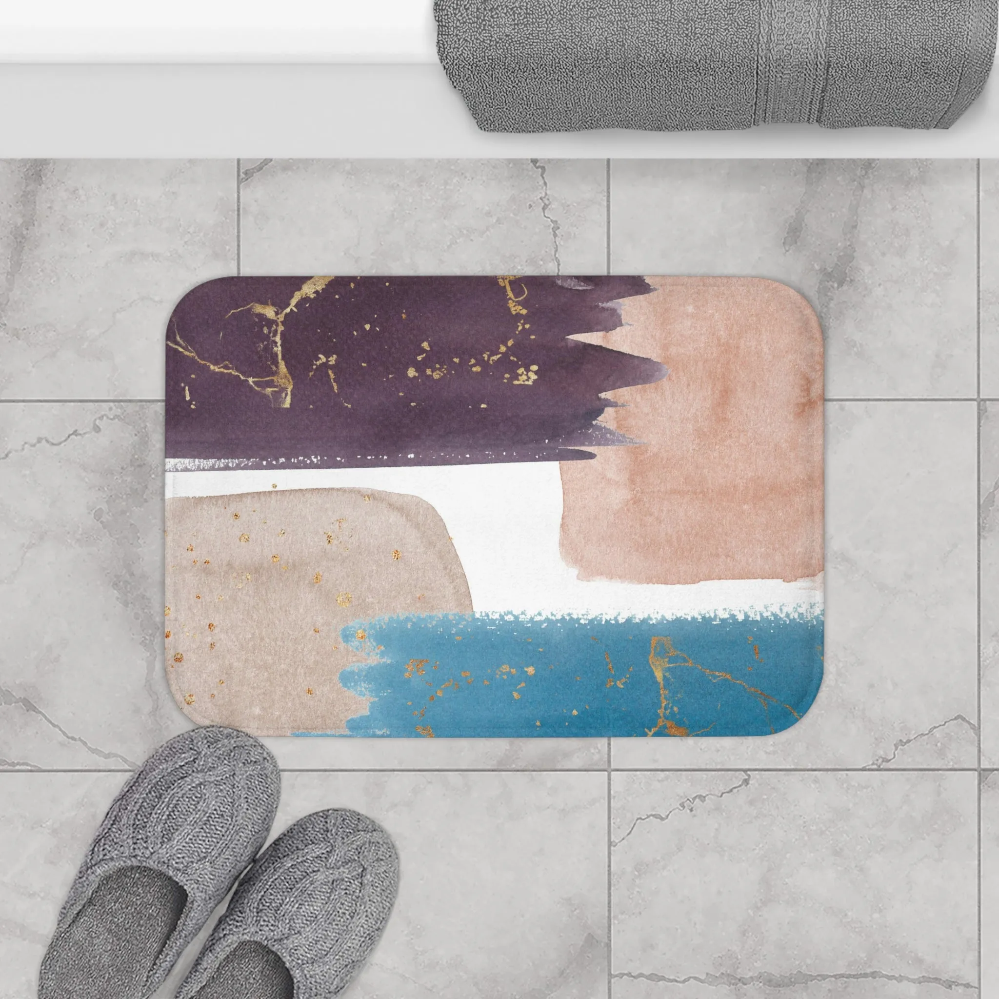 Abstract Bath, Kitchen Mat, Rug | Mauve Purple, Blue Beige