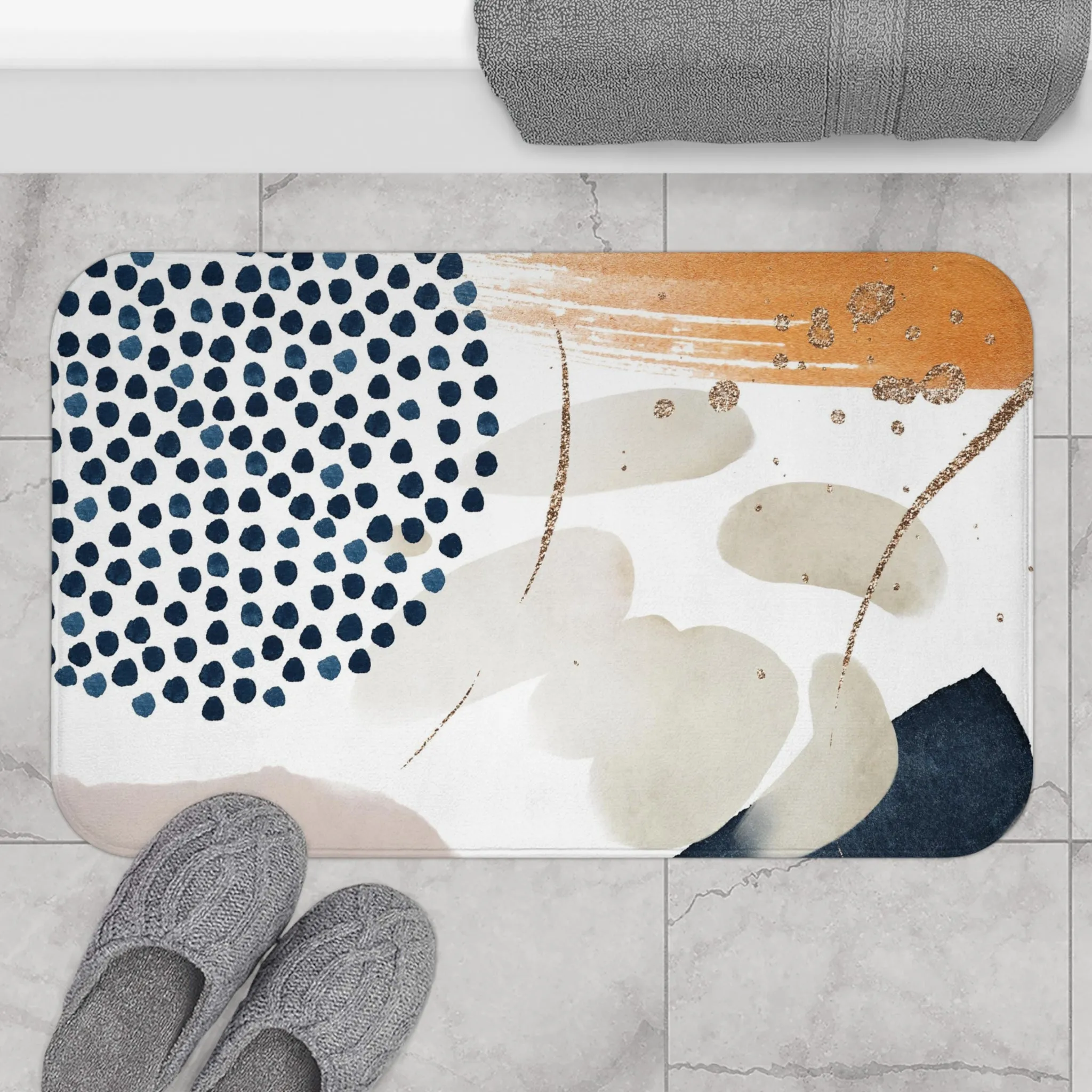 Abstract Bath, Kitchen Mat, Rug | Navy Blue, Blush Beige Ivory