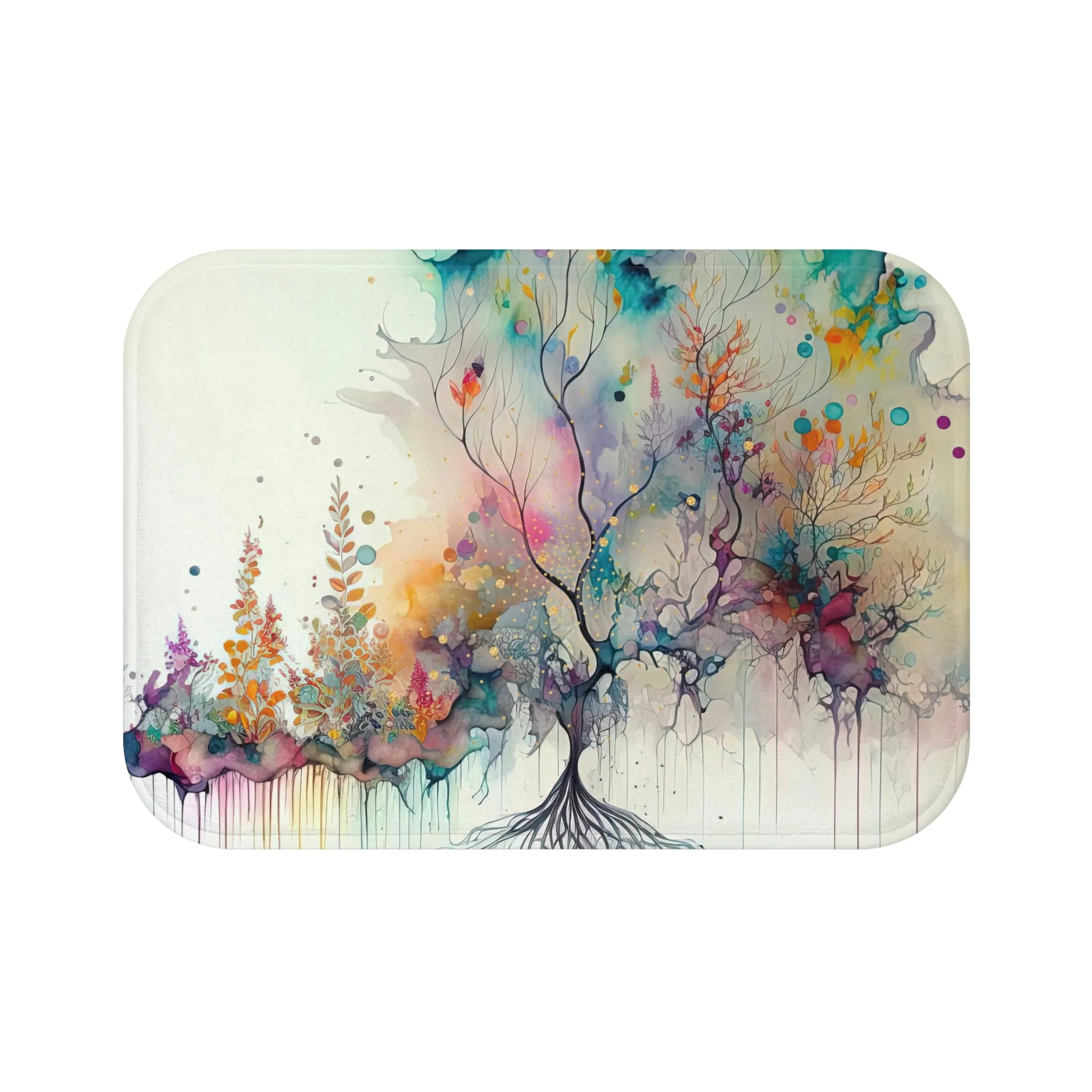 Abstract Bath Kitchen Mat | Whimsical Colorful Fantasy Tree