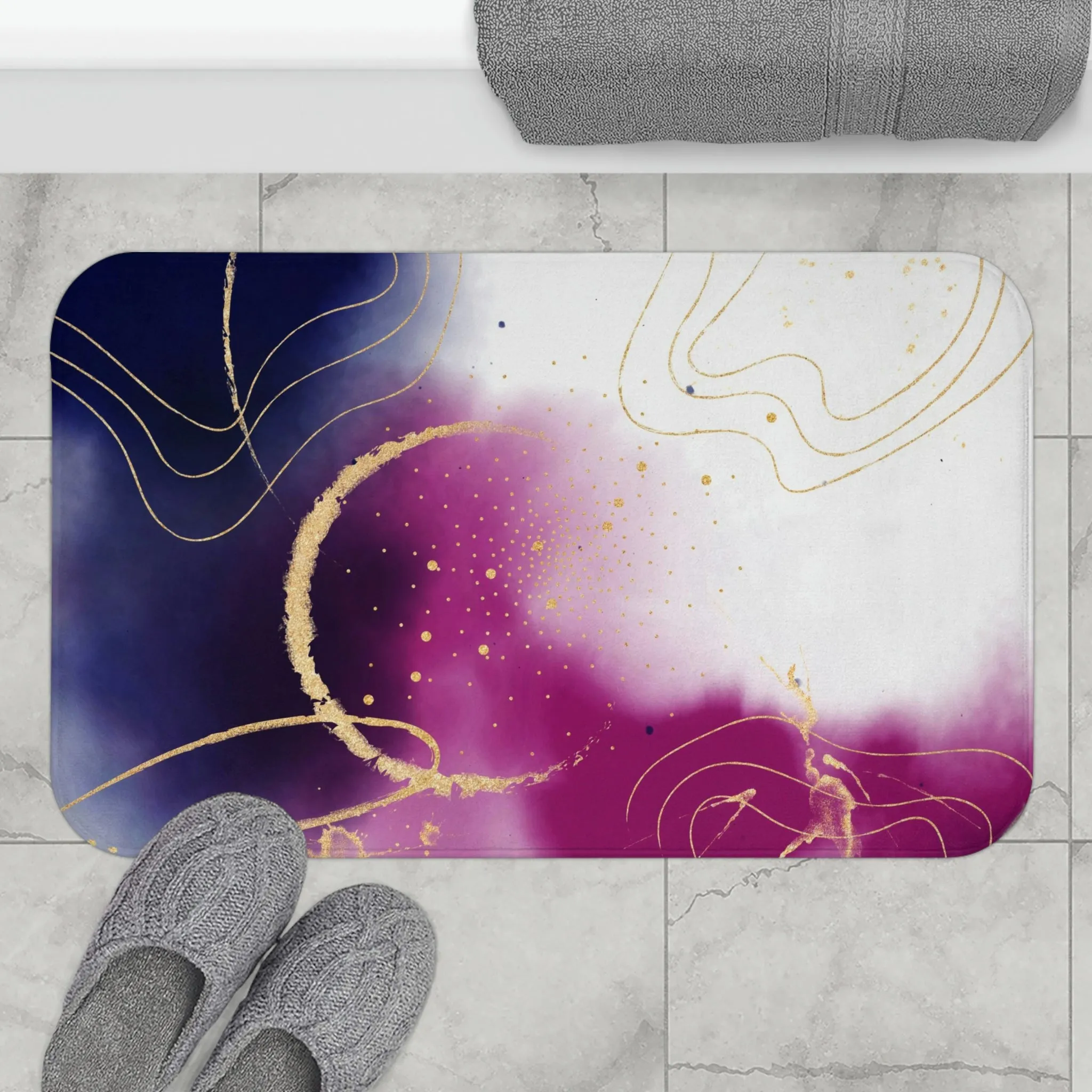 Abstract Bath Mat | Navy Pink White