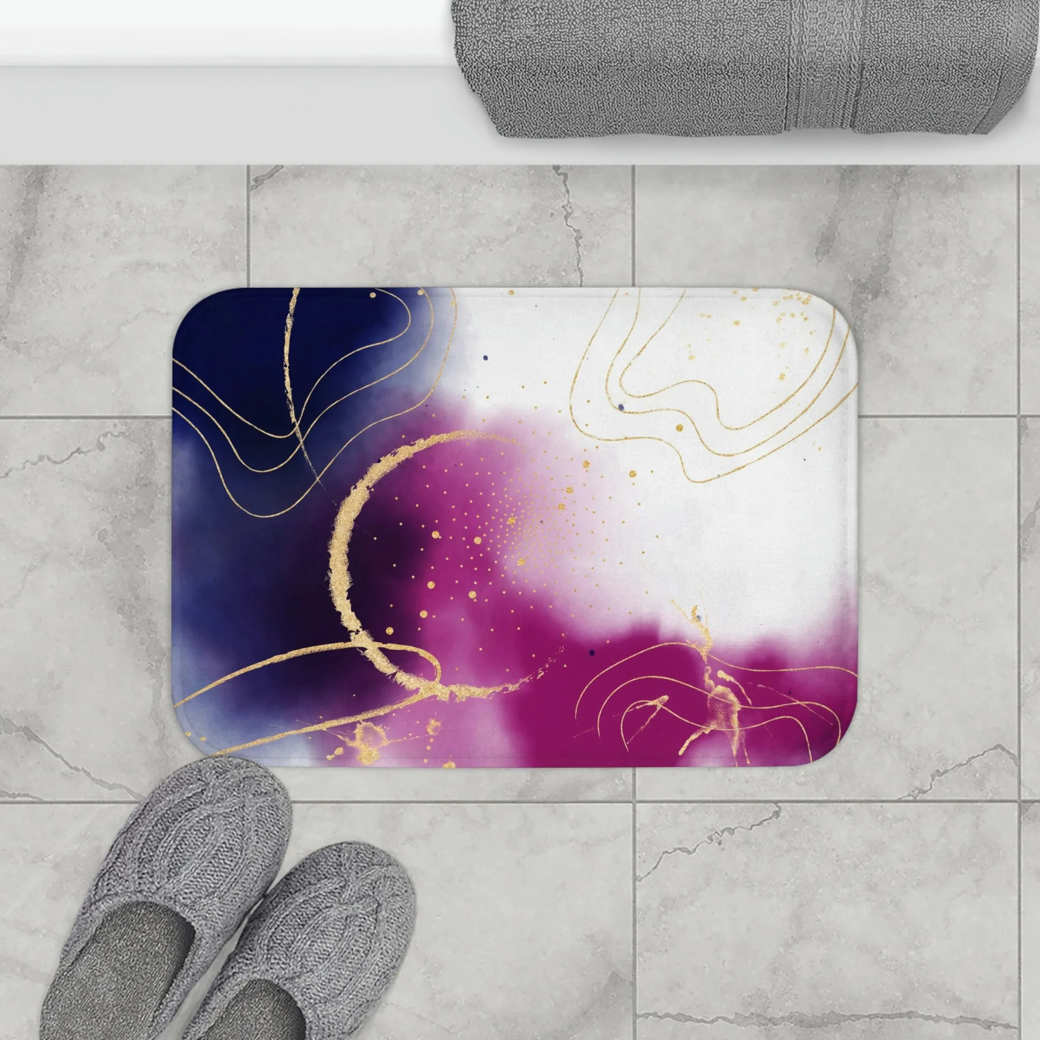 Abstract Bath Mat | Navy Pink White