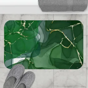 Abstract Boho Bath, Kitchen Mat | Emerald Jade Green Earthy Ombre