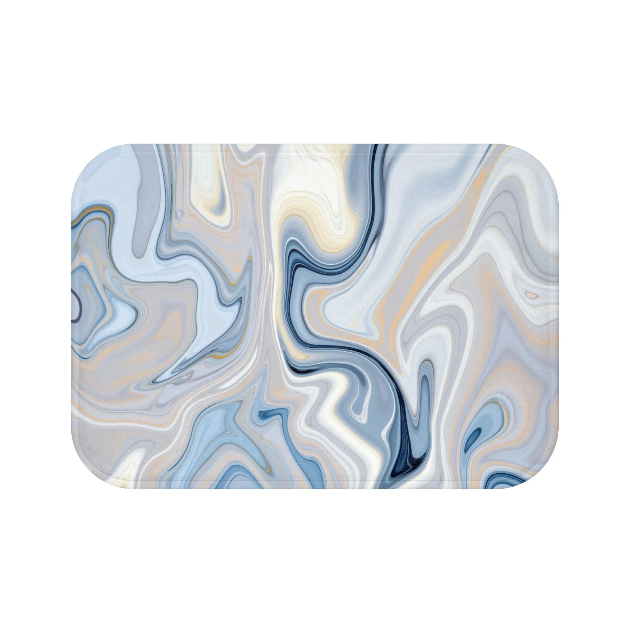 Abstract Boho Bath, Kitchen Mat, Rug | Blue Beige Marble Print