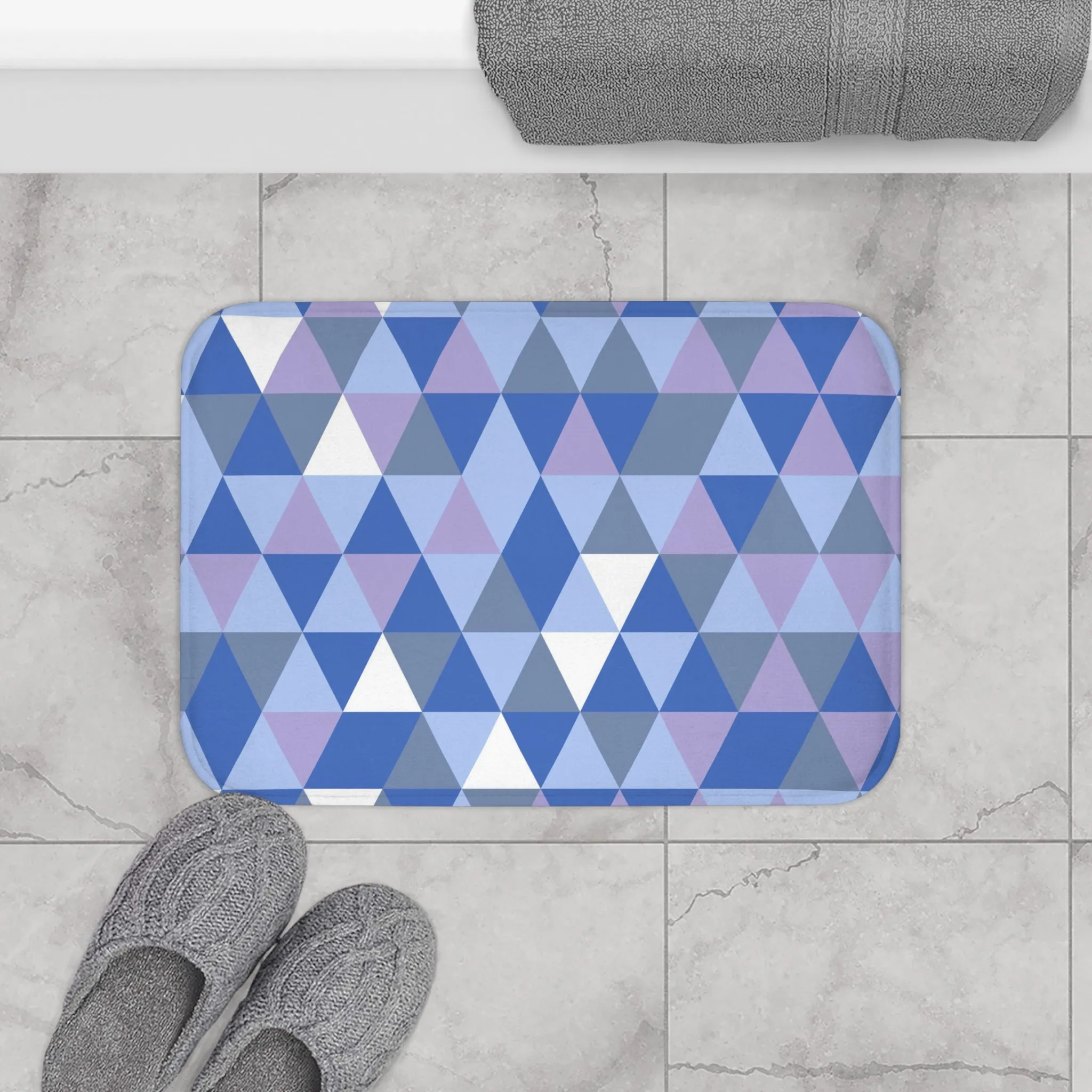 Abstract Boho Bath, Kitchen Mat, Rug | Blue Lavender Geometric