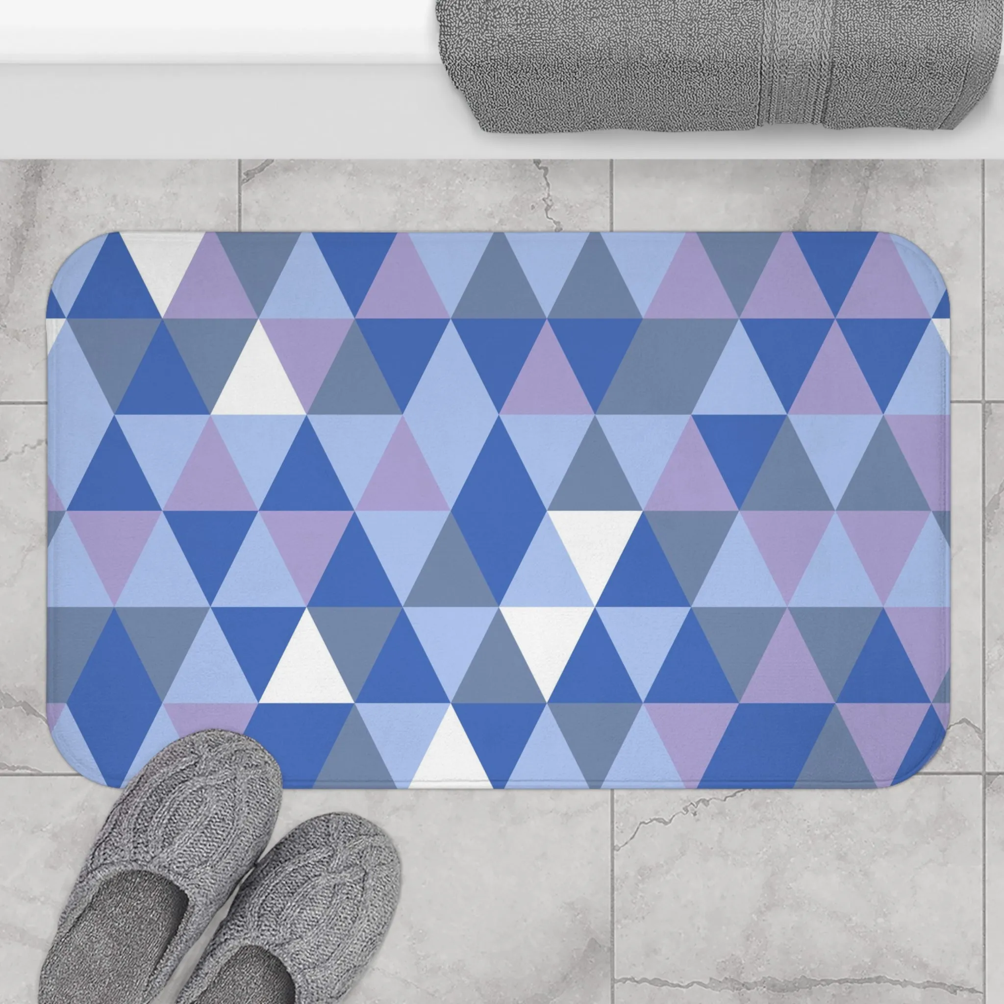 Abstract Boho Bath, Kitchen Mat, Rug | Blue Lavender Geometric