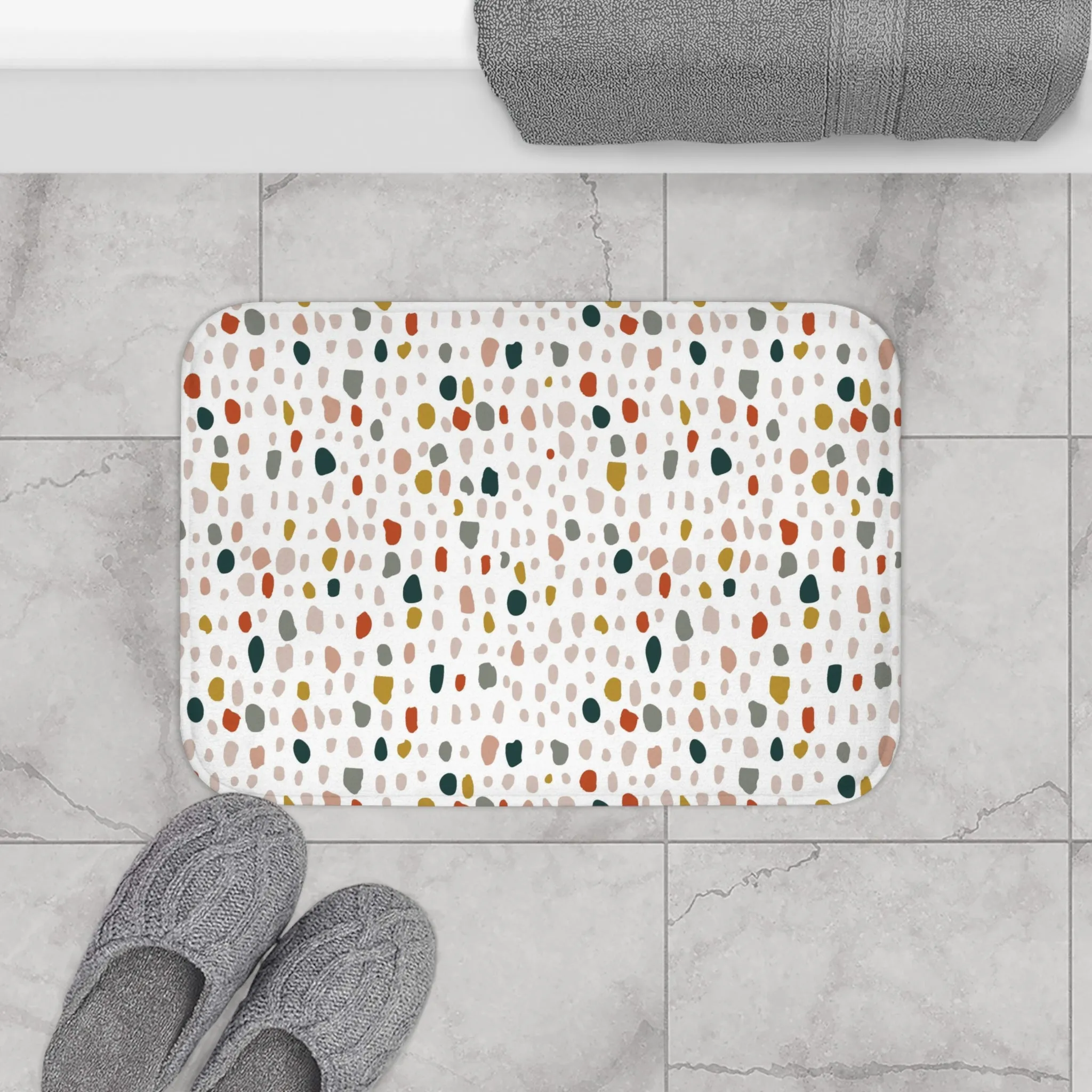 Abstract Boho Bath, Kitchen Mat, Rug | Colorful Blue Rust Yellow Blush Beige