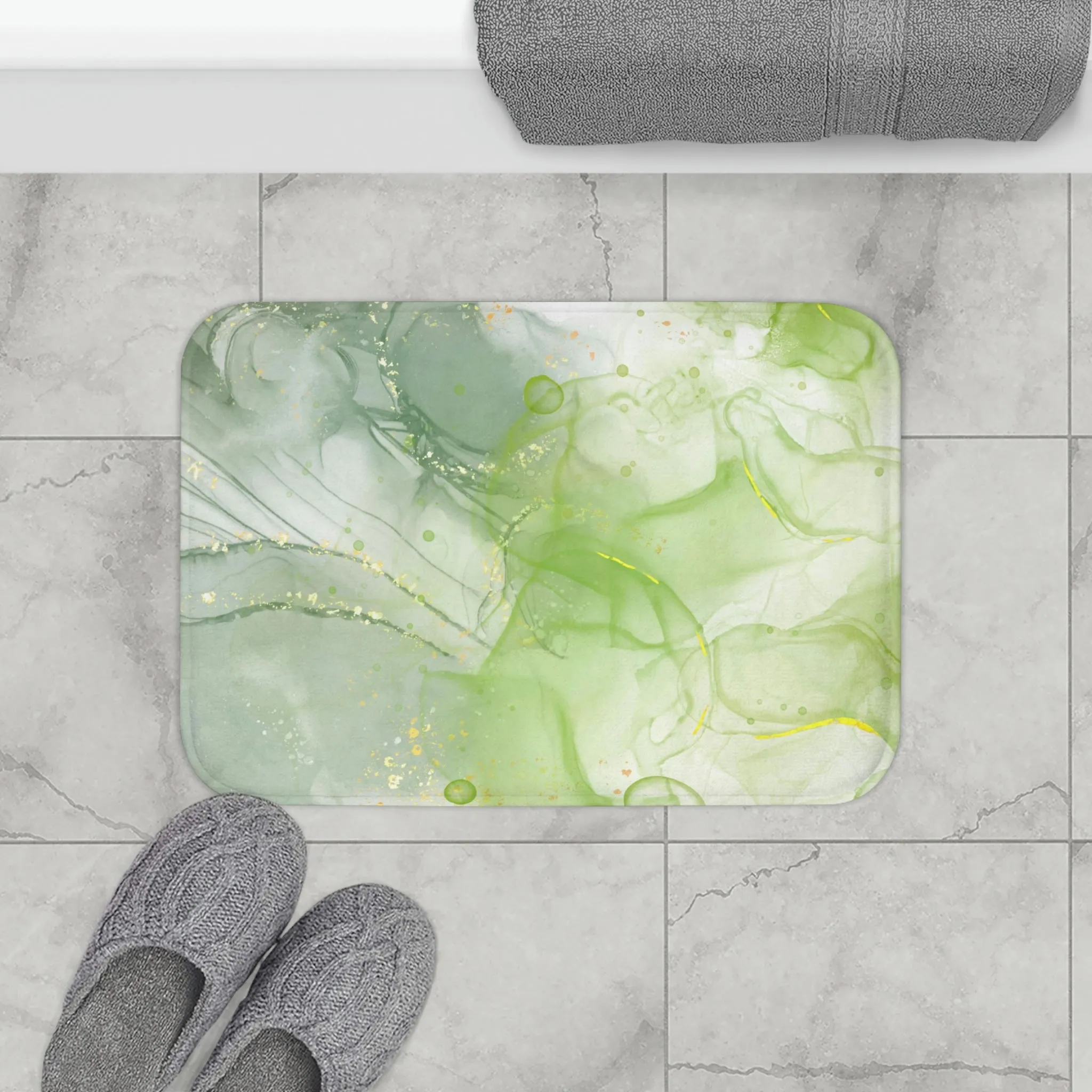 Abstract Boho Bath, Kitchen Mat | Sage Green Liquid Ink