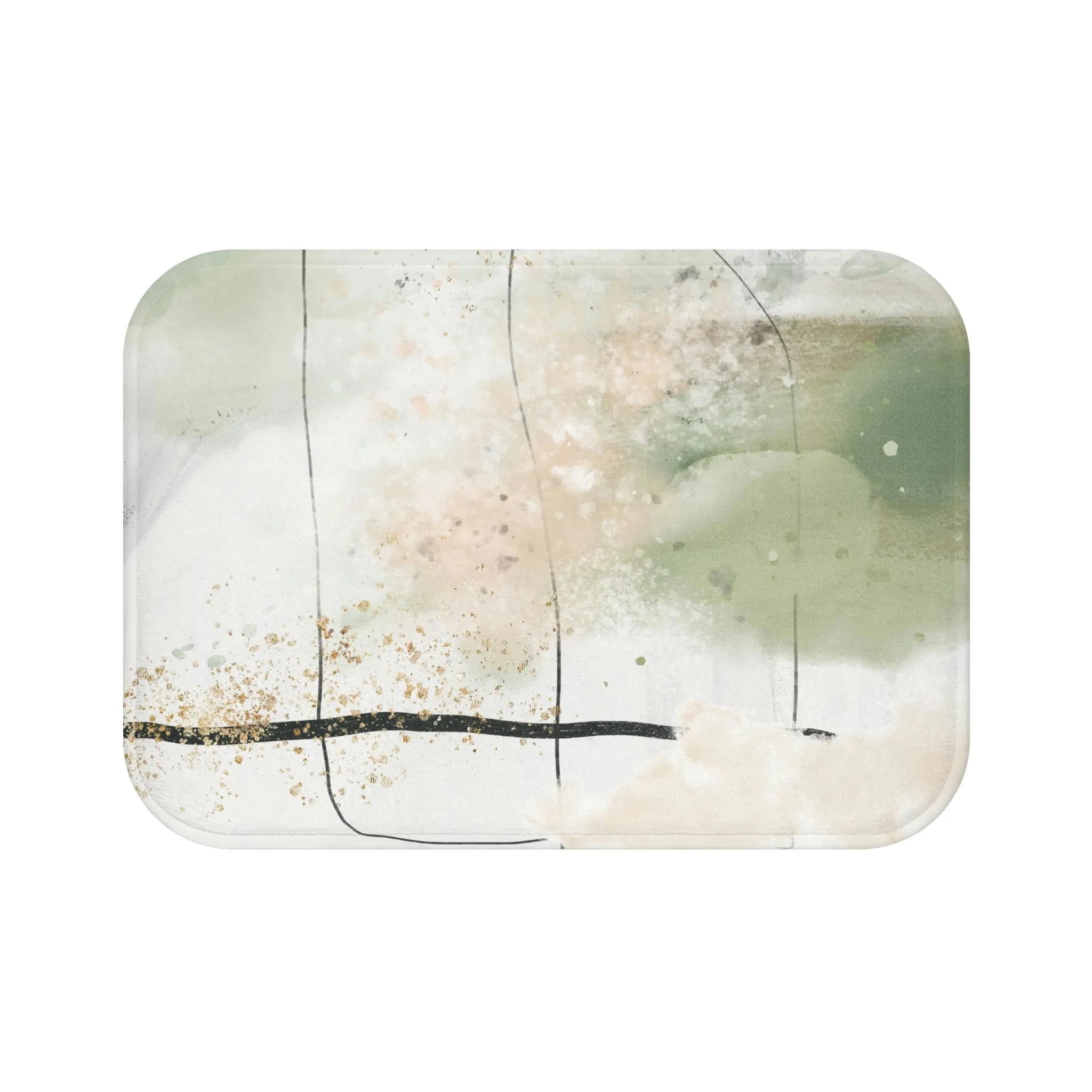 Abstract Boho Bath, Kitchen Mat | White Black Sage Green