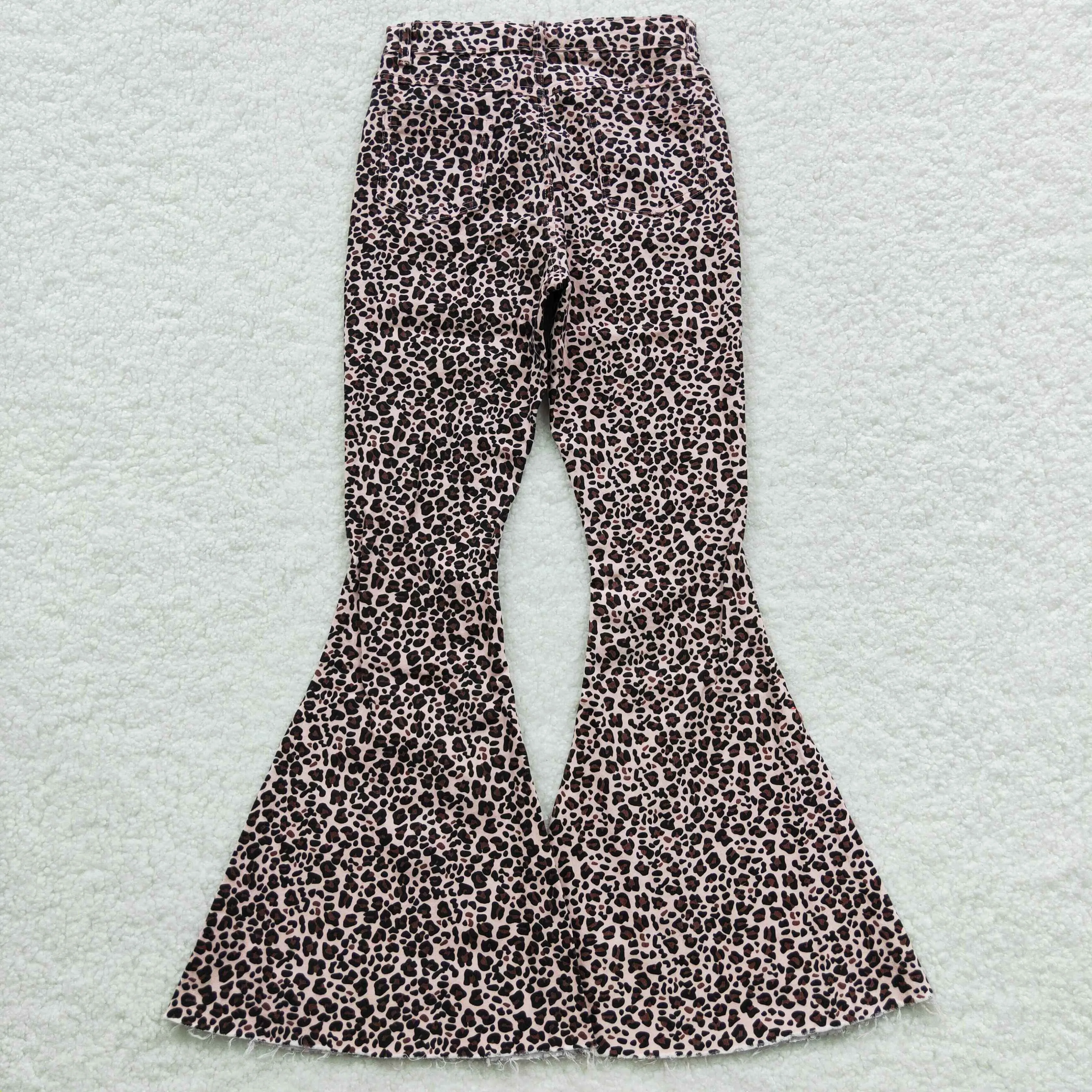 Adult Leopard Bell Bottoms Denim Jeans P0117