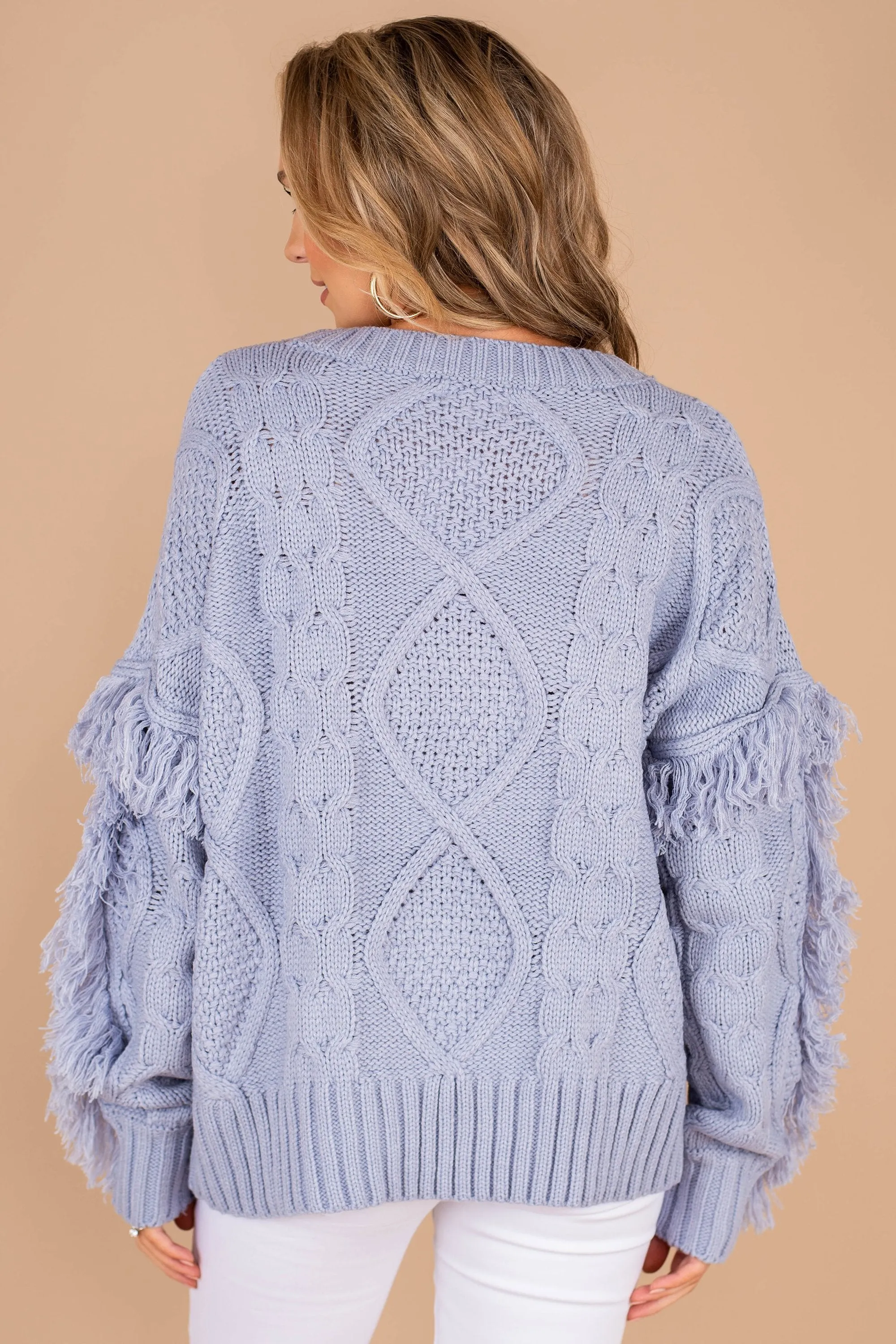 All Or Nothing Powder Blue Fringe Sweater