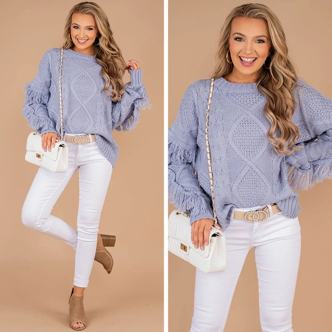 All Or Nothing Powder Blue Fringe Sweater