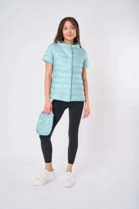 Anorak Solid Quilted Short Sleeve Jacket Aqua