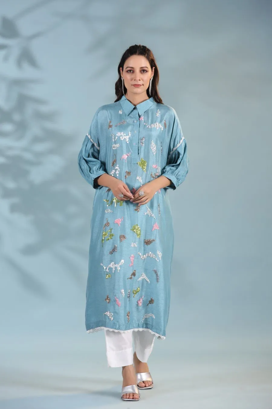 Aqua Blue Morish Silk Kurta with Pants