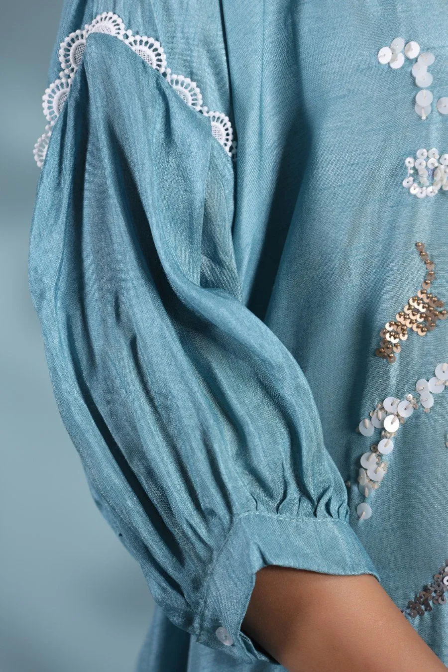 Aqua Blue Morish Silk Kurta with Pants