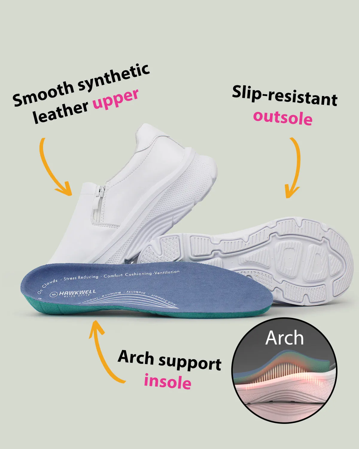 Arch Support Nurse Shoes-Caliva White