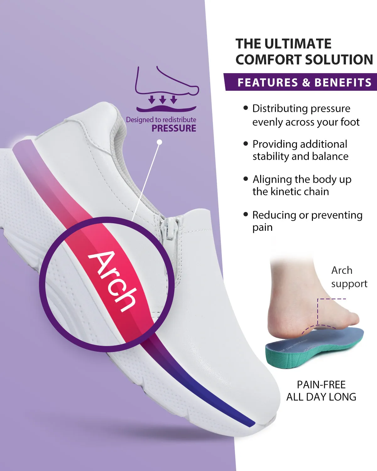 Arch Support Nurse Shoes-Caliva White