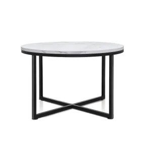 Artiss Coffee Table Marble Effect Side Tables Bedside Round Black Metal 70X70CM