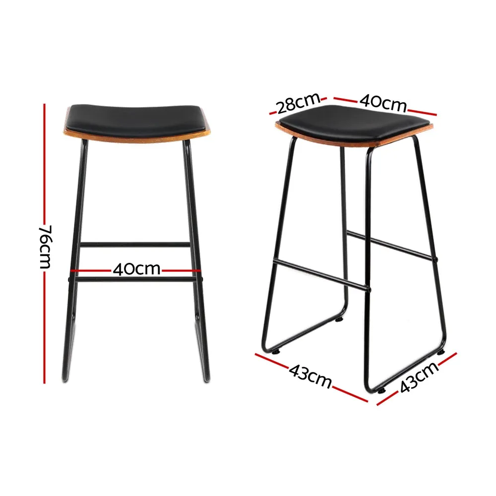 Artiss Set of 2 Backless PU Leather Bar Stools - Black and Wood