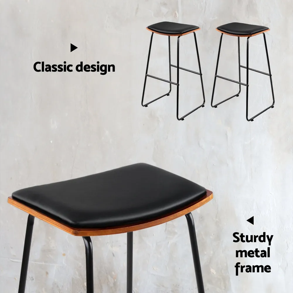 Artiss Set of 2 Backless PU Leather Bar Stools - Black and Wood