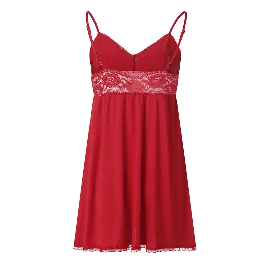 Babydoll Nightwear - Sexy Lace V-Neck Sleeveless Nightgown