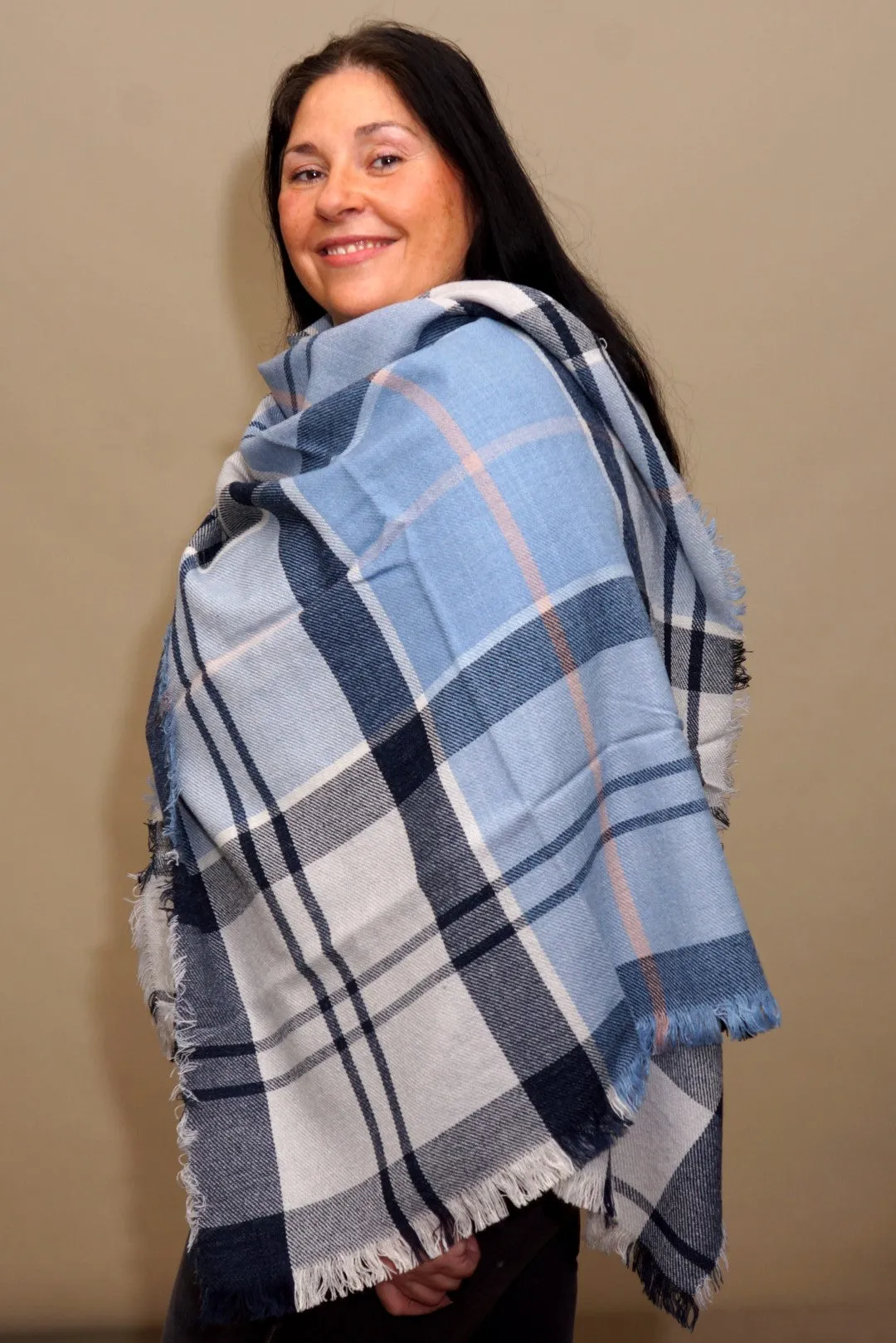 Barbour Freya Wrap - Scarf - Fade Blue Tartan LSC0146BL52