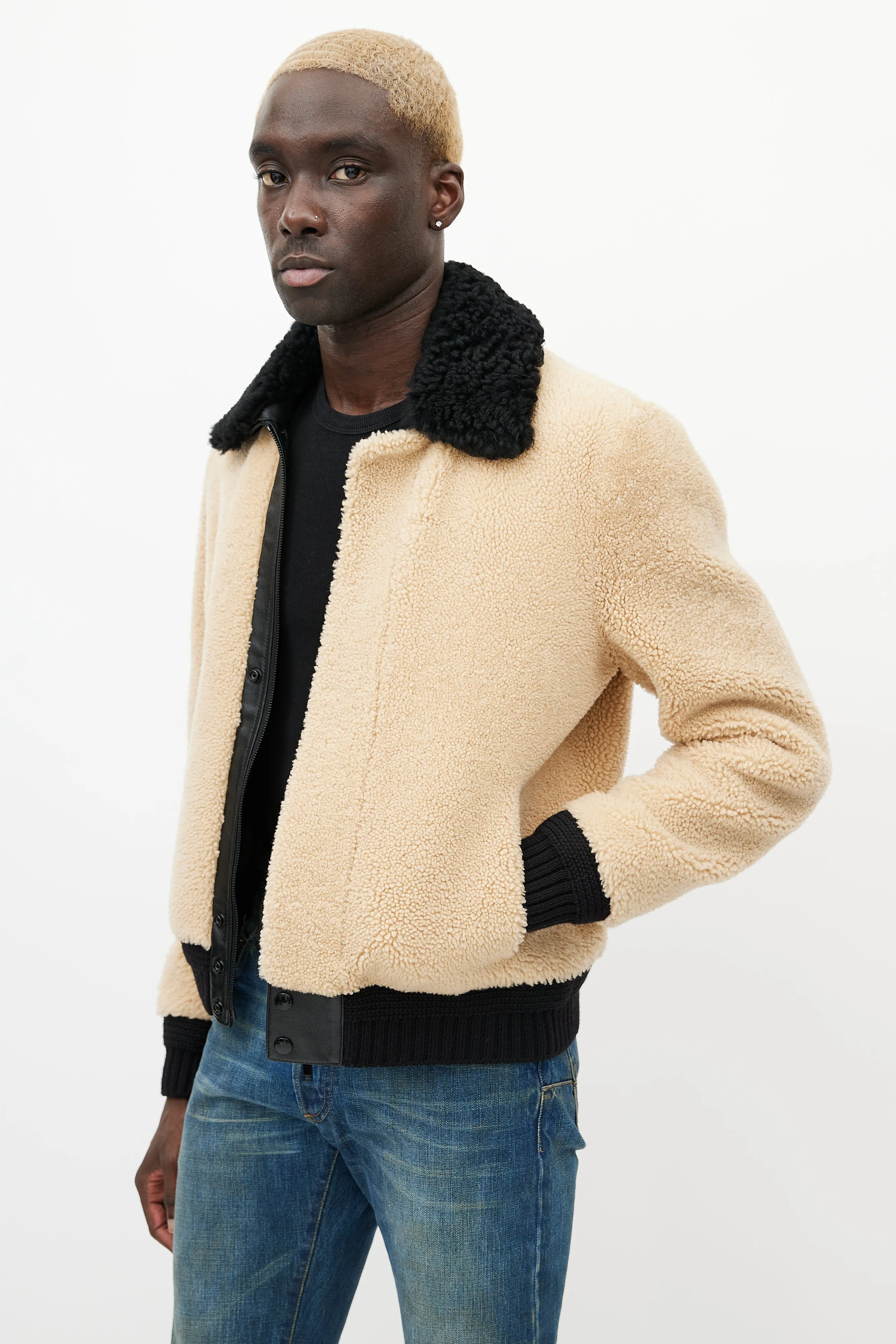 Beige & Black Shearling Jacket