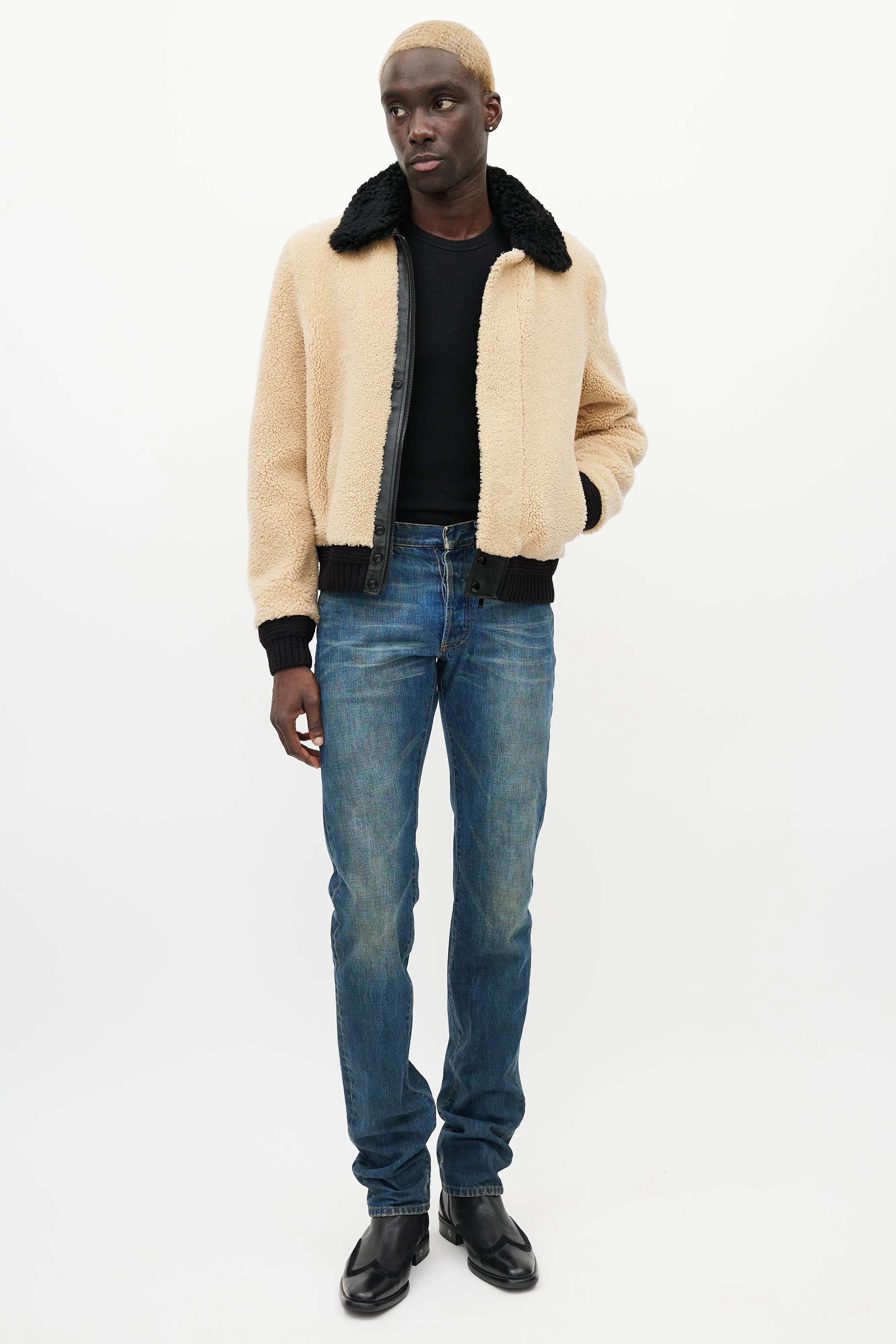 Beige & Black Shearling Jacket