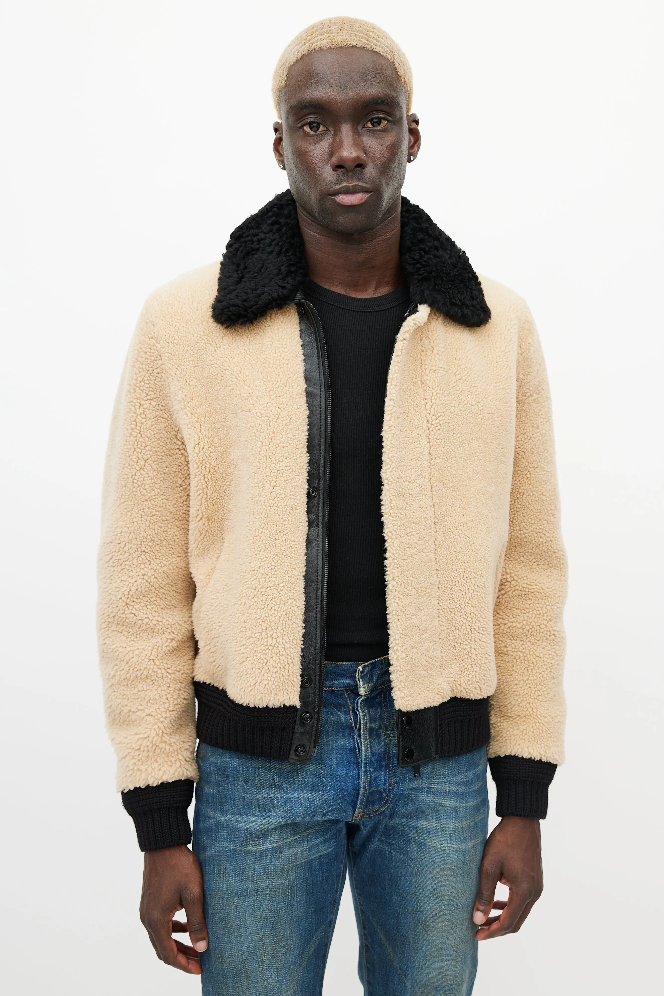 Beige & Black Shearling Jacket