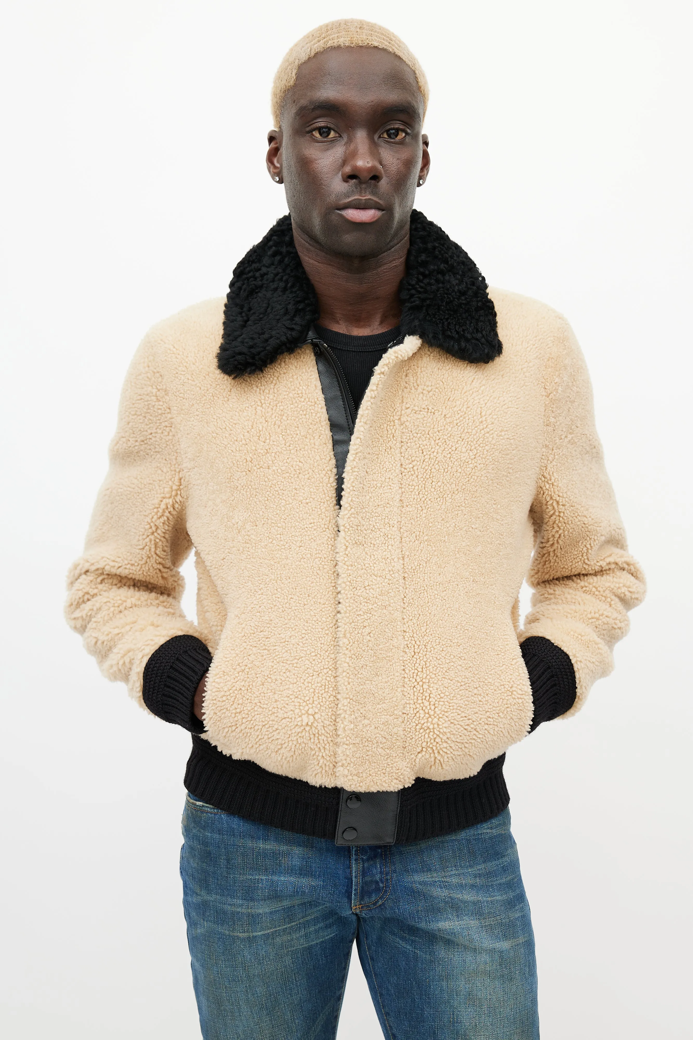 Beige & Black Shearling Jacket