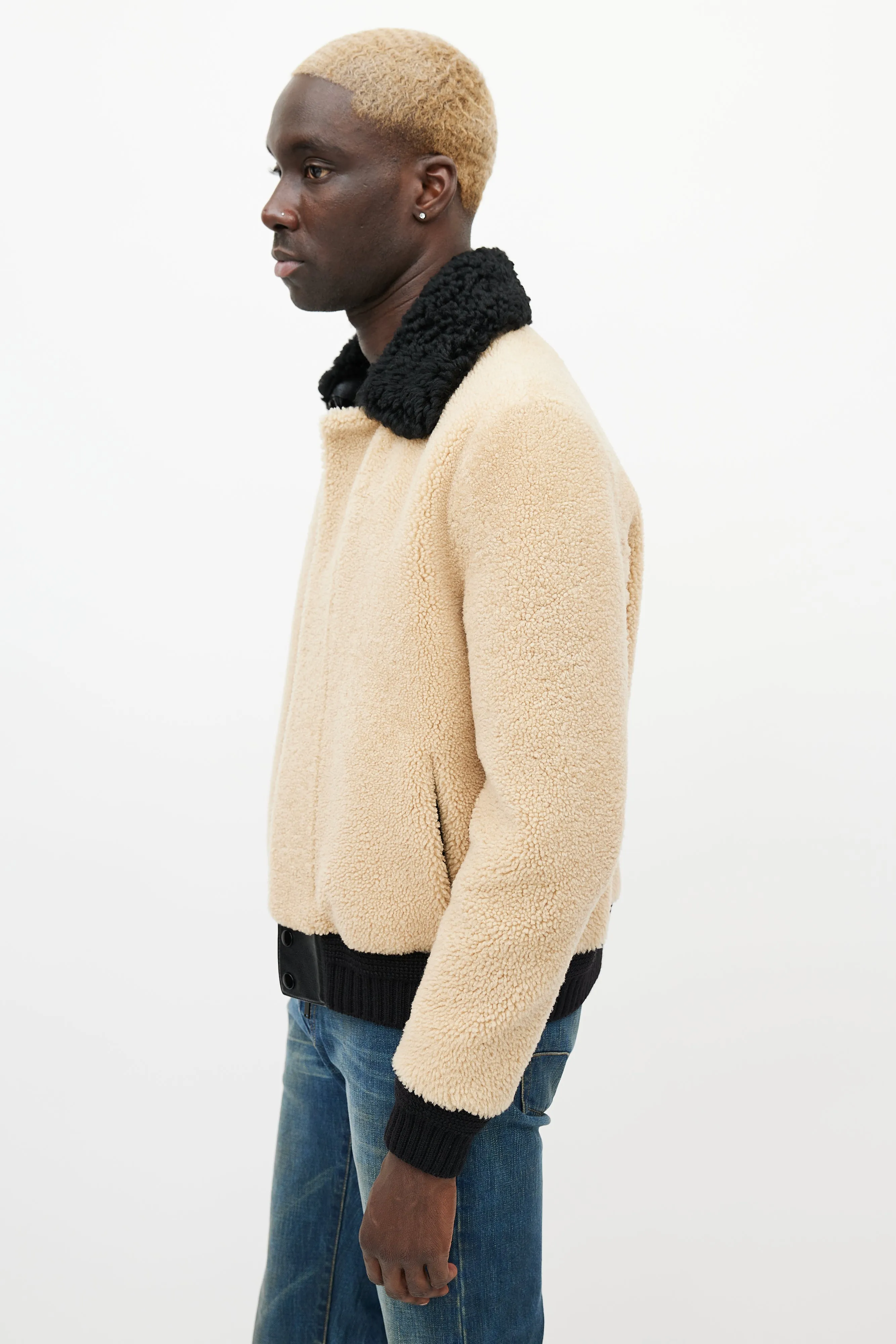 Beige & Black Shearling Jacket