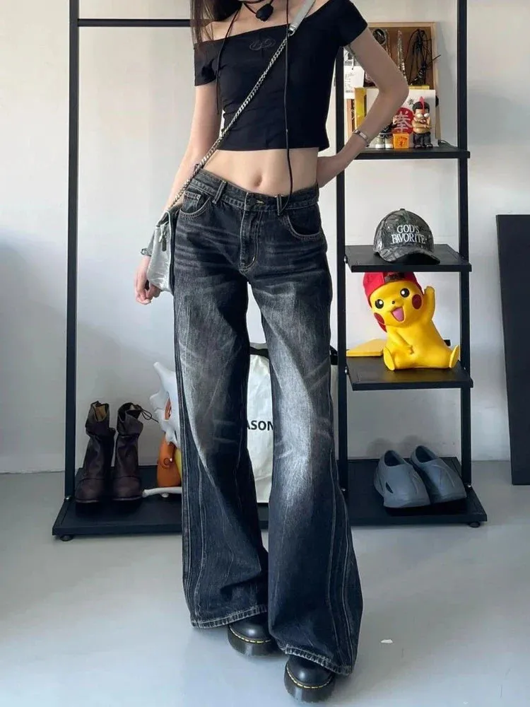 Black Baggy Jeans Women Vintage Oversize Old Wide Leg Denim Pants