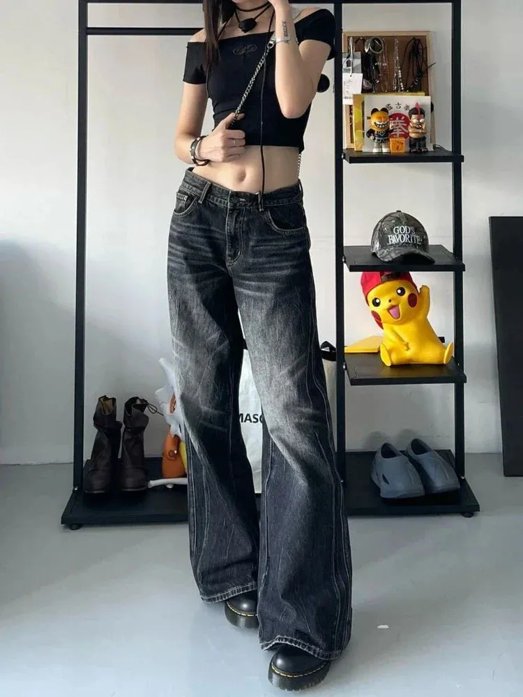 Black Baggy Jeans Women Vintage Oversize Old Wide Leg Denim Pants