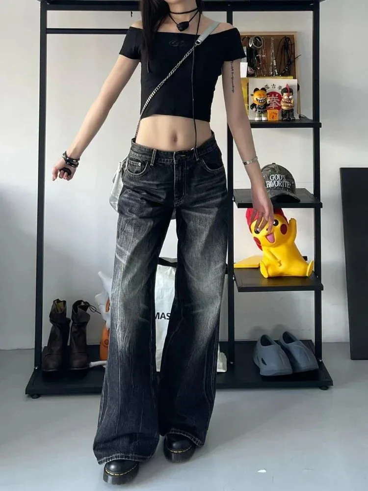 Black Baggy Jeans Women Vintage Oversize Old Wide Leg Denim Pants