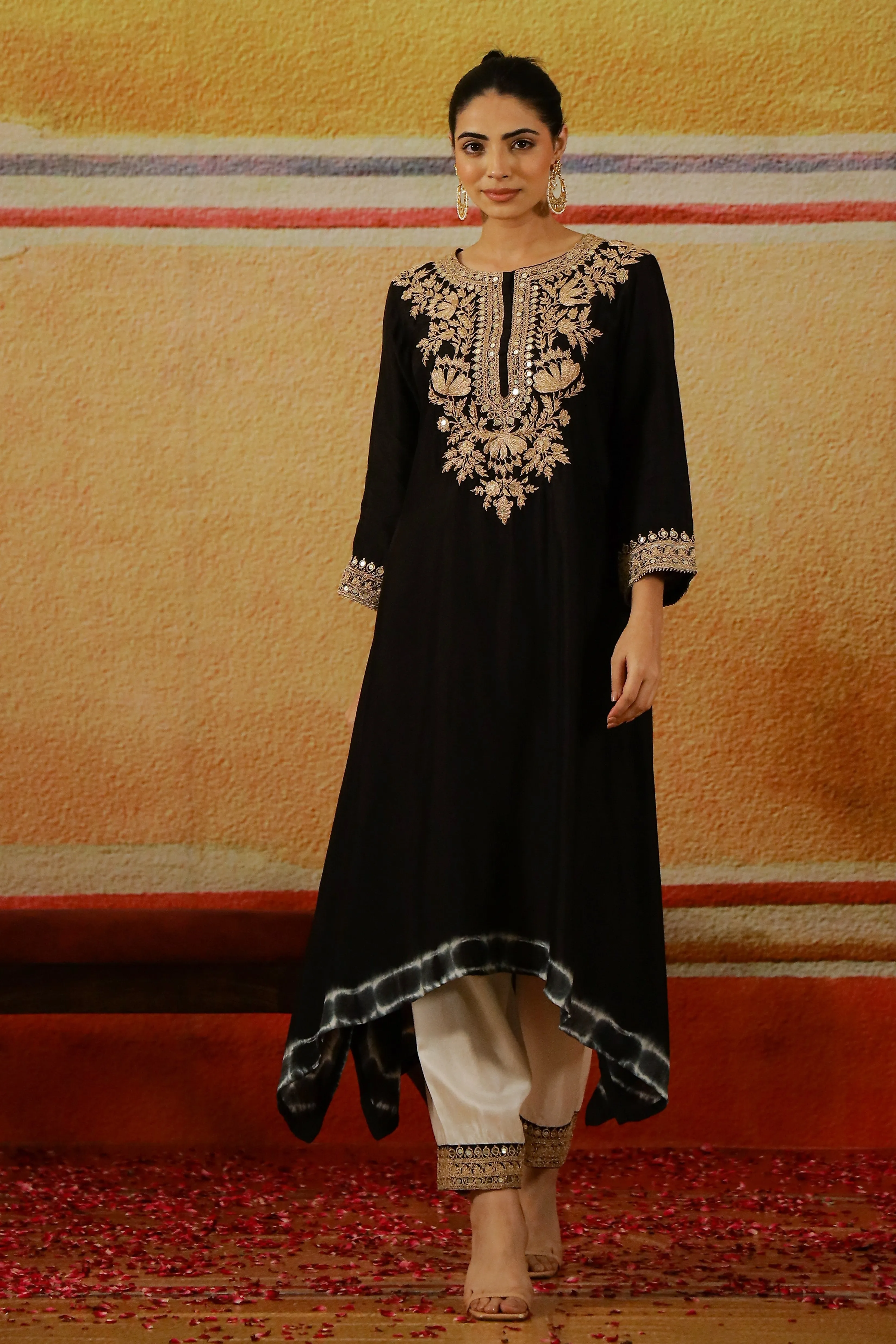 Black Embroidered German Silk Palazzo Set