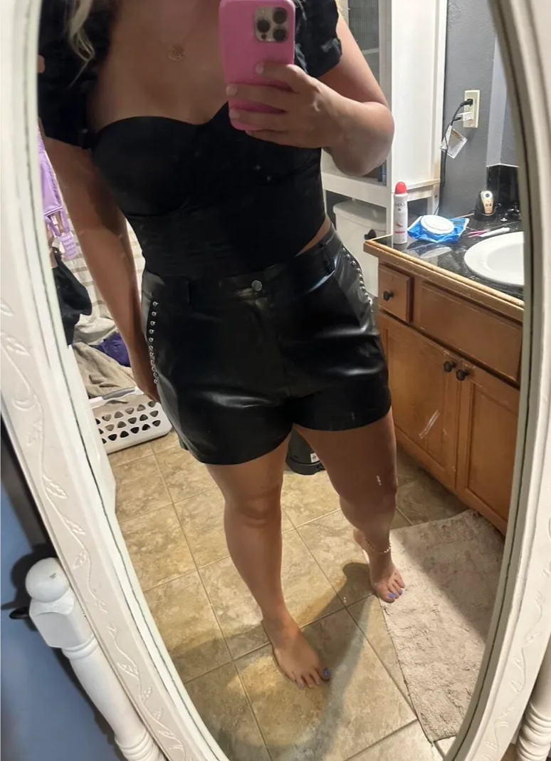 black leather shorts high waist