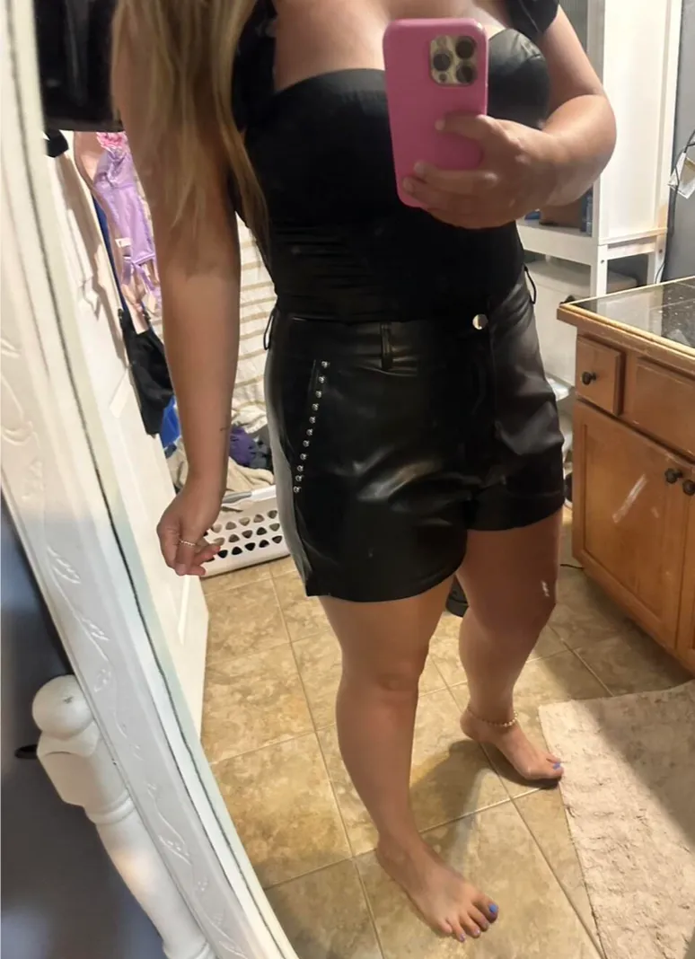 black leather shorts high waist